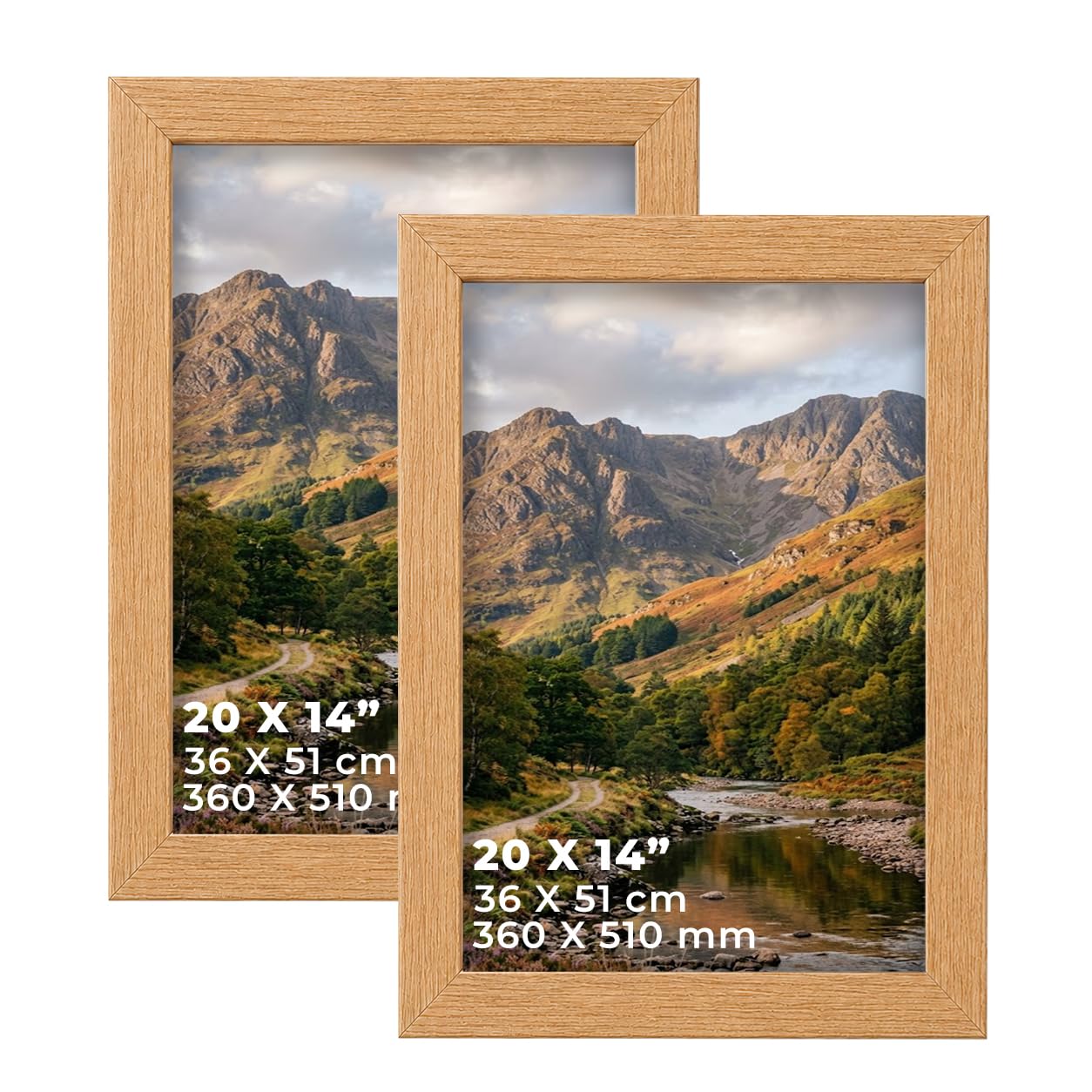 DECORO Oak 20X14 (50.80X35.56 CM) Pack of 2 Picture Frame with Plexiglass Front & Engineered Wood Construction, Wall Hanging Display for Photos, Posters, Prints & Artwork, Portrait or Landscape