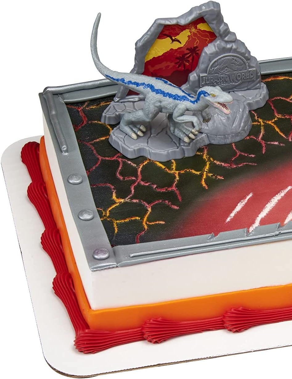 DecoSet® Jurassic World Fallen Kingdom Cake Decorations, 3-Piece Topper with Dinosaur Figurine, Removable Fossil and 3D Backdrop for Hours of Play After the Party