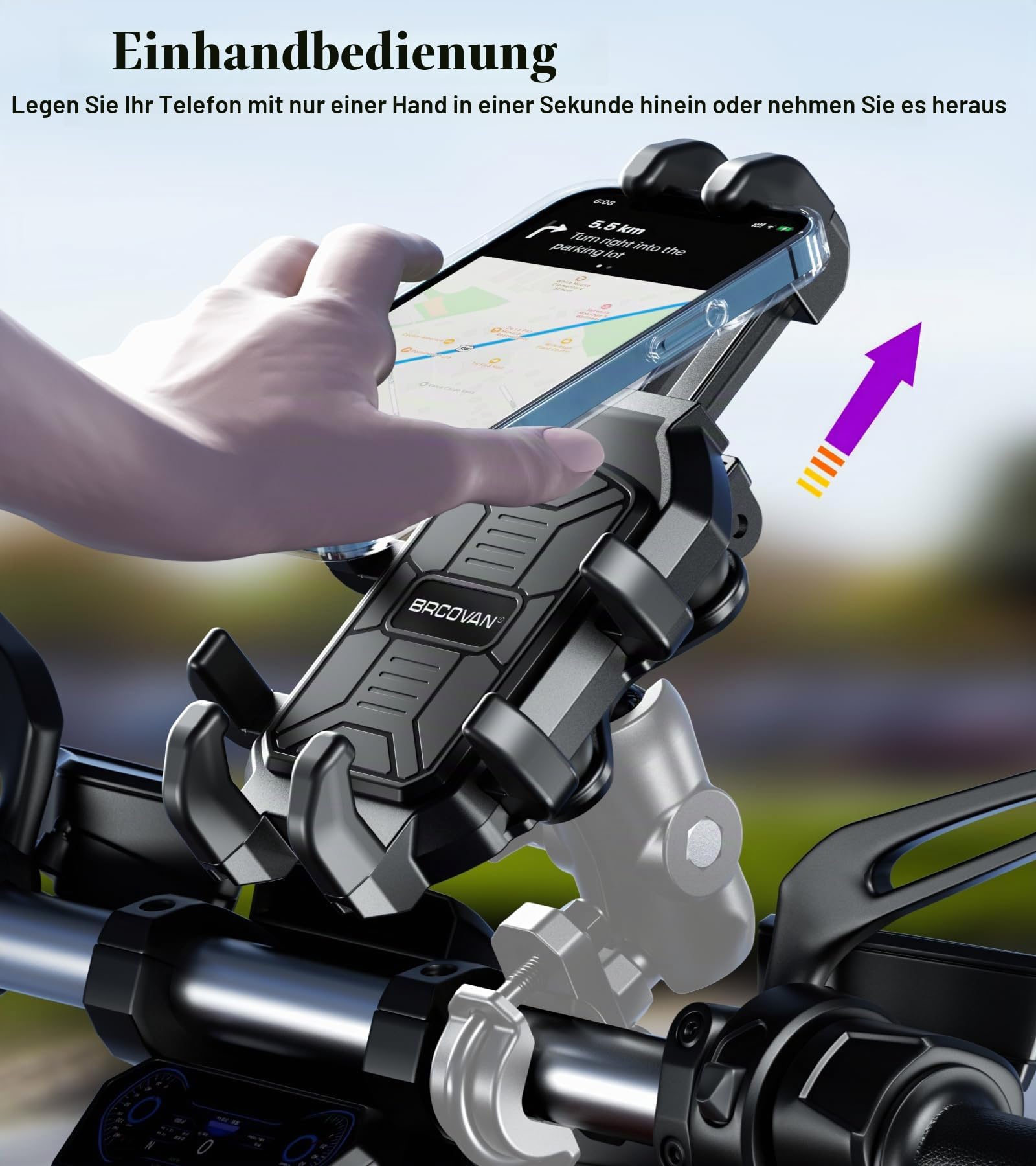 BRCOVAN 1'' Kugel-Motorrad-Handyhalterung mit Vibrationsdämpfer, verstellbare Handyhalterung für ATV UTV Bike Scooter, kompatibel mit RAM Mounts B-Größe Doppelsockelarm, für 5,4''-7,2'' Smartphones