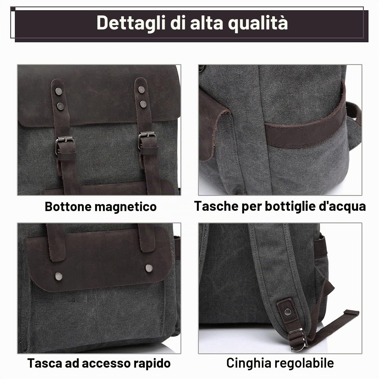 VASCHY Zaino da uomo, impermeabile, 15,6 pollici, zaino per la scuola, stile retrò, vintage, in pelle, per adolescenti, viaggi