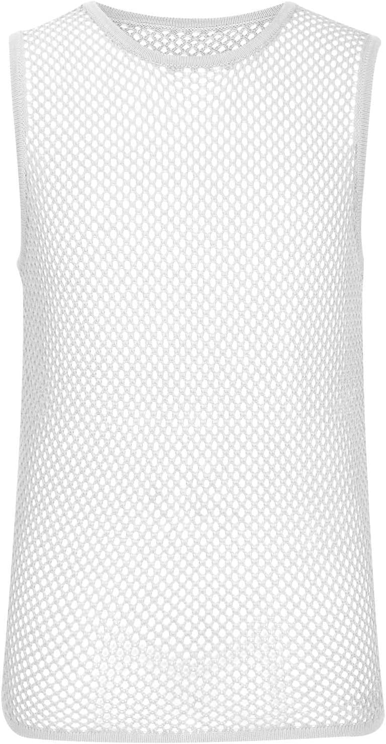 See Through Sleeveless Tank Tops for Men Casual Unique Workout Outdoor Shirts Gym Muscle Shirt Hollowing Out Mesh Fishnet Tee
