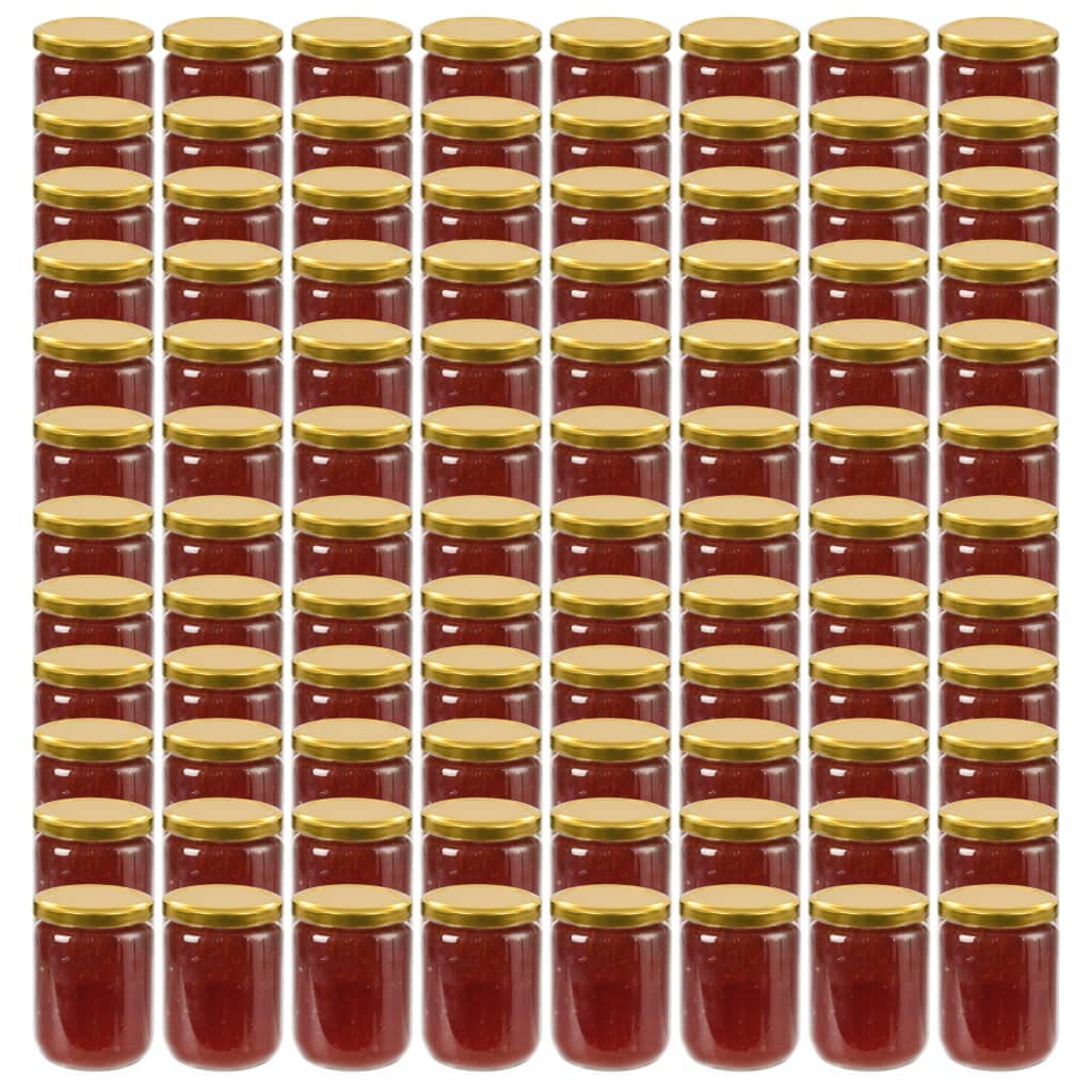 96 Stück Einmachgläser 230 ml mit goldenem Deckel, Gläser Set zum Einkochen, Marmeladengläser für Konfitüre, Saucen, Chutney, Einmachgläser Set für Vorratshaltung