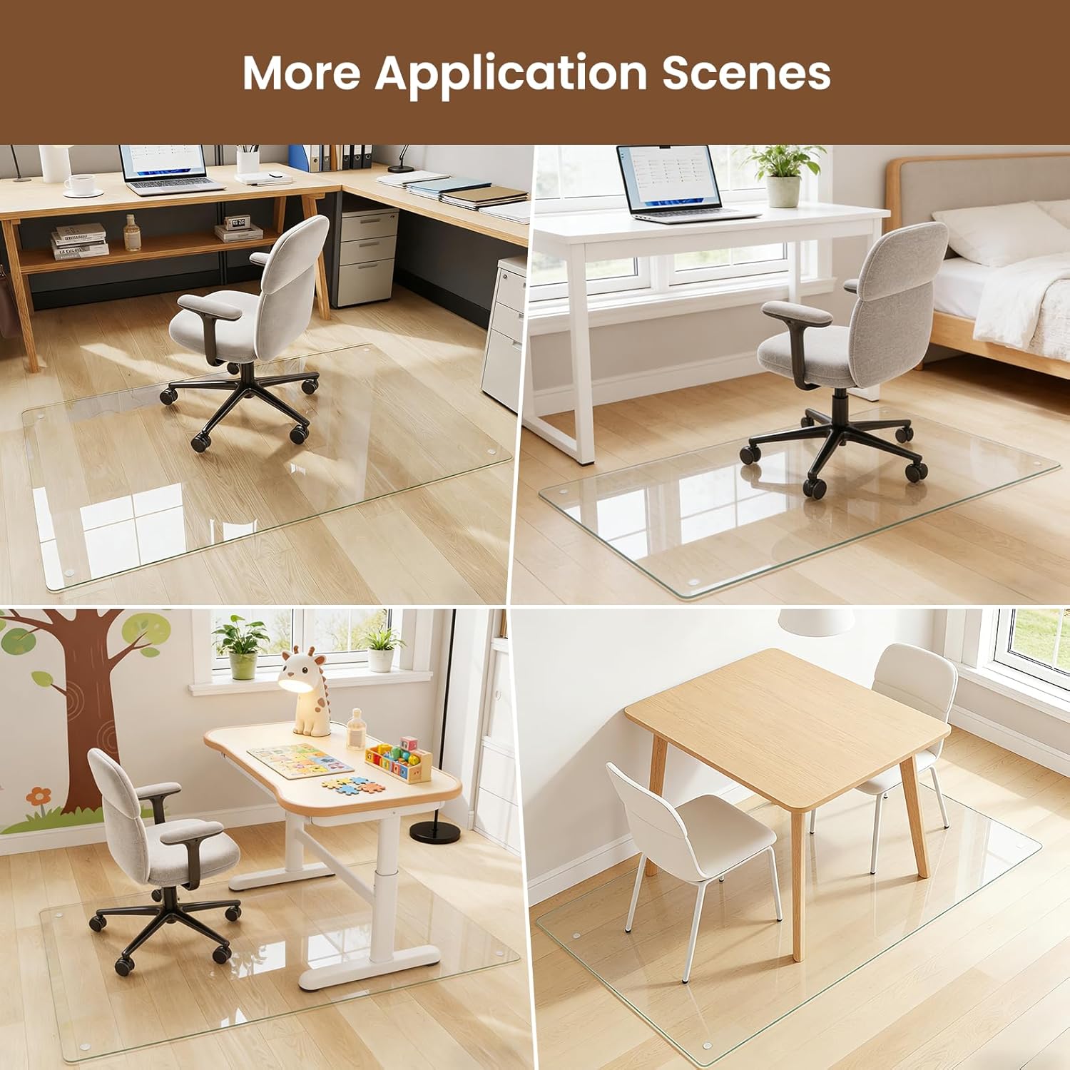 Tempered Glass Chair Mat for Carpet, 30"x48" Floor Mat for Office Chair with Round Corner, Desk Chair Mat for Rolling Chair/Hardwood Floor- with 6 Anti-Slip Pads