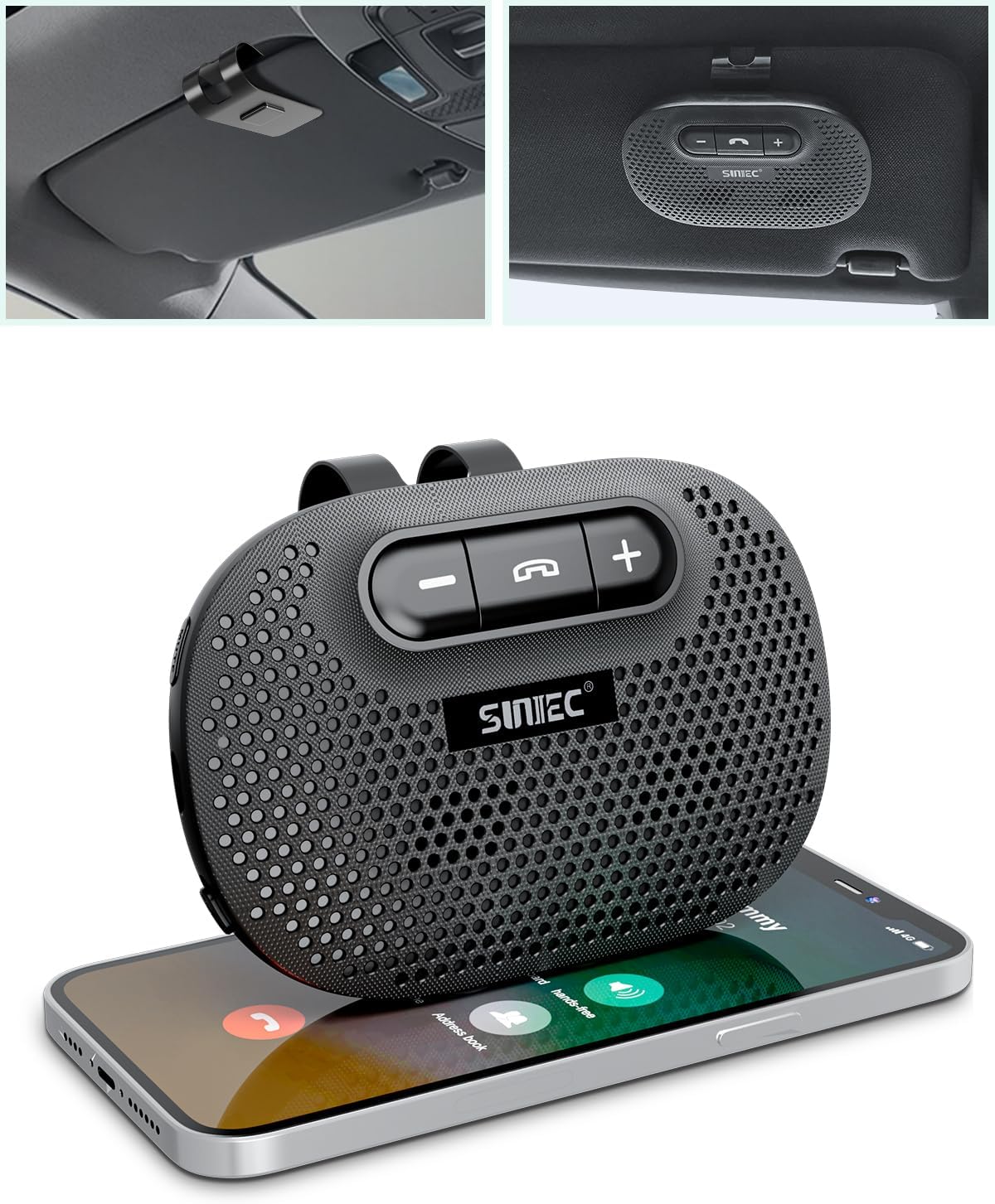 Bluetooth Speaker for Car Hands Free - Bluetooth Speakerphone for Cell Phone Support Siri Google Voice Assistant - Wireless Car Kit with Visor Clip BC966C