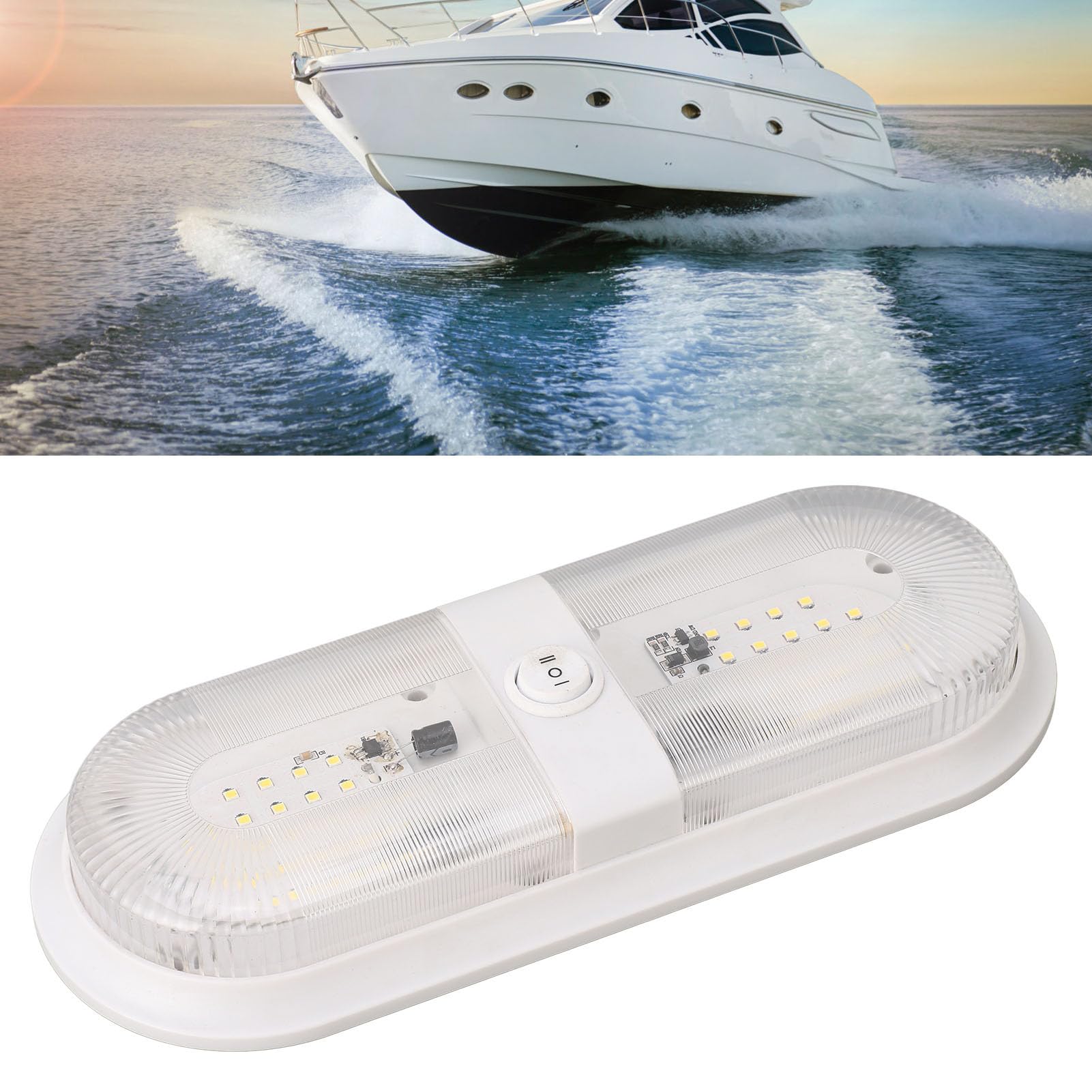 Luminaire de Plafond à Double Dôme LED pour Camping-Car, 10 à 24V SMD 2835 560LM, Lumières Intérieures avec Interrupteur pour Camping-Cars, Camping-Cars et Remorques