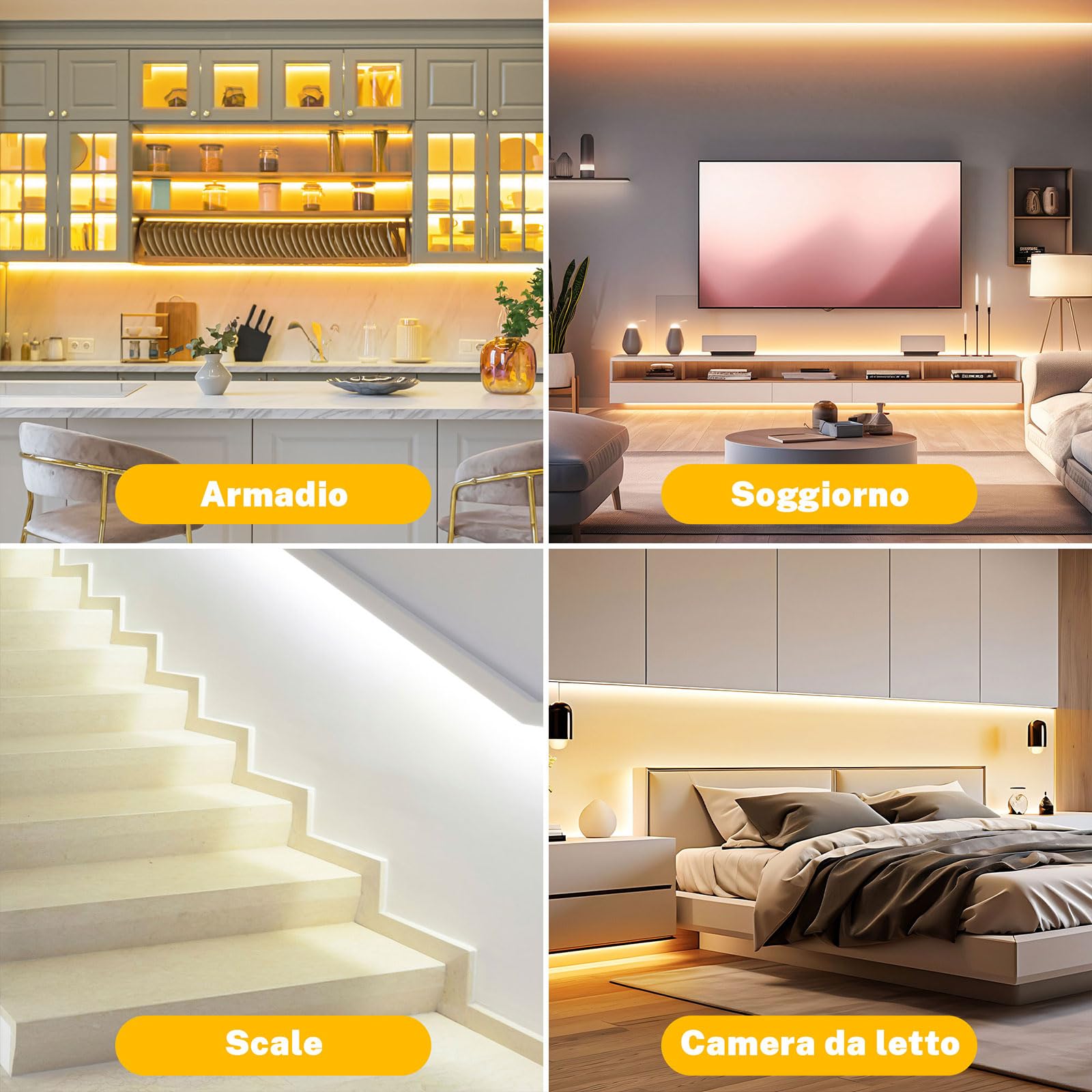 Gliztech 10M Striscia LED COB Bianca Compatibile con Alexa, da 3000k a 6500k Striscia Led 24V Dimmerabile, Illuminazione Sottopensile con Telecomando e App Strip Led per Cucina e Camera da Letto