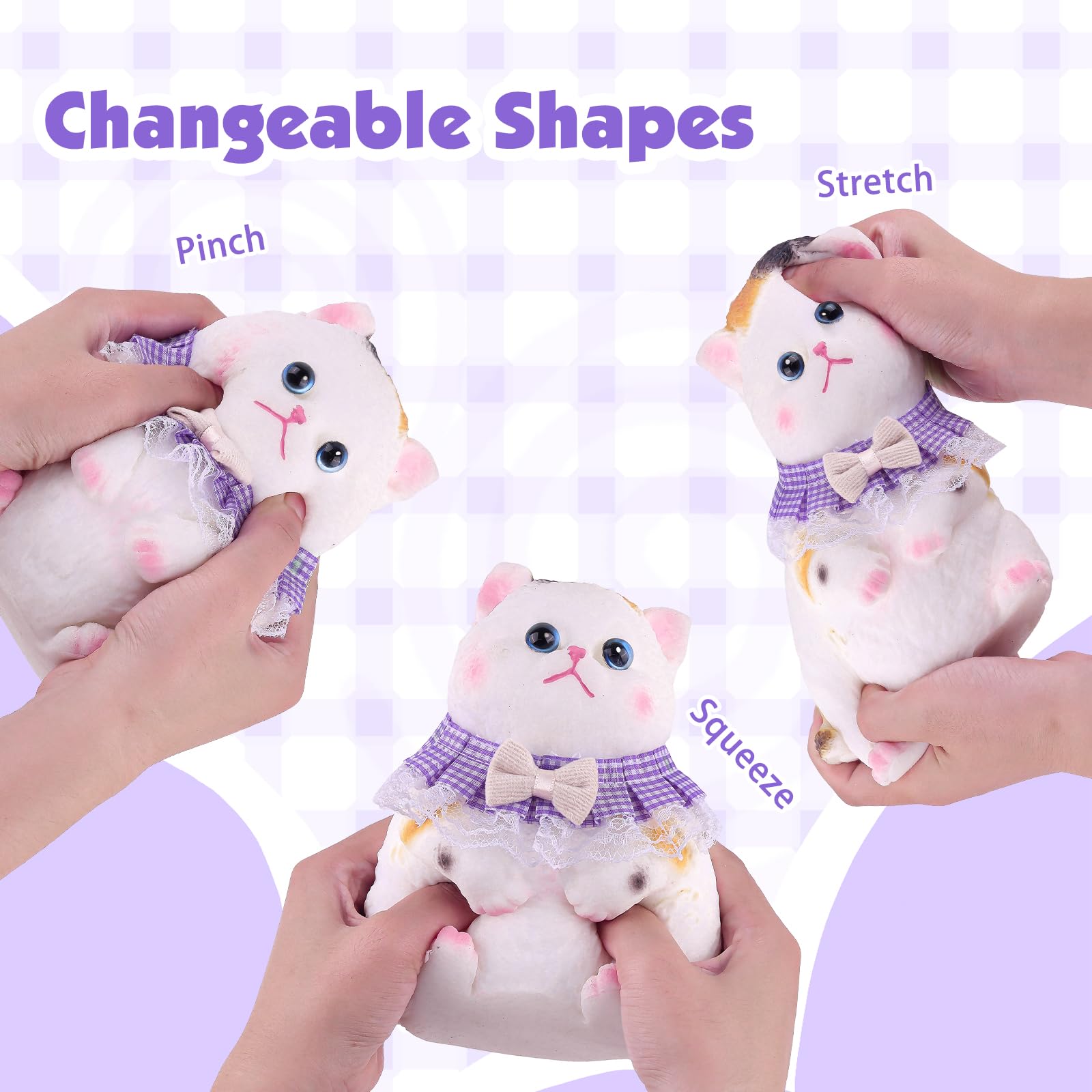 Anboor Big Cat Squishy Toy, Soft Calico Cat Squeeze Stress Relief Toys with Bowknot Collar - Image 4