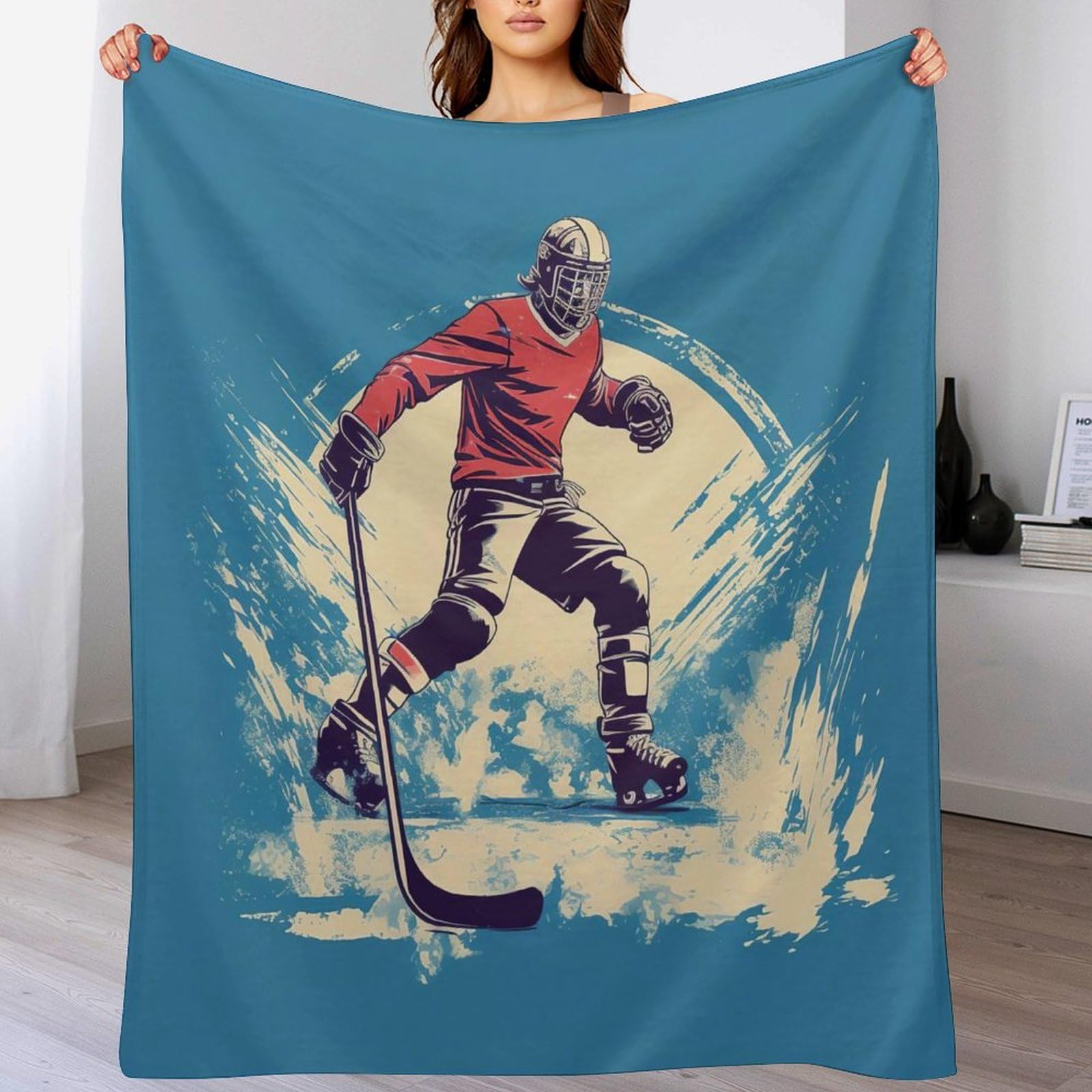 Couverture hockey sur glace idée cadeau originale et chaude en flannel douce pour anniversaire