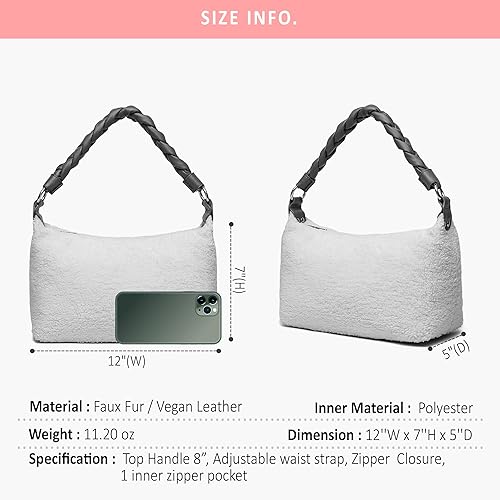 Miniatura 6 de Like Dreams Bolso de mano de sherpa suave con asa superior de cuero vegano para mujeres y niñas