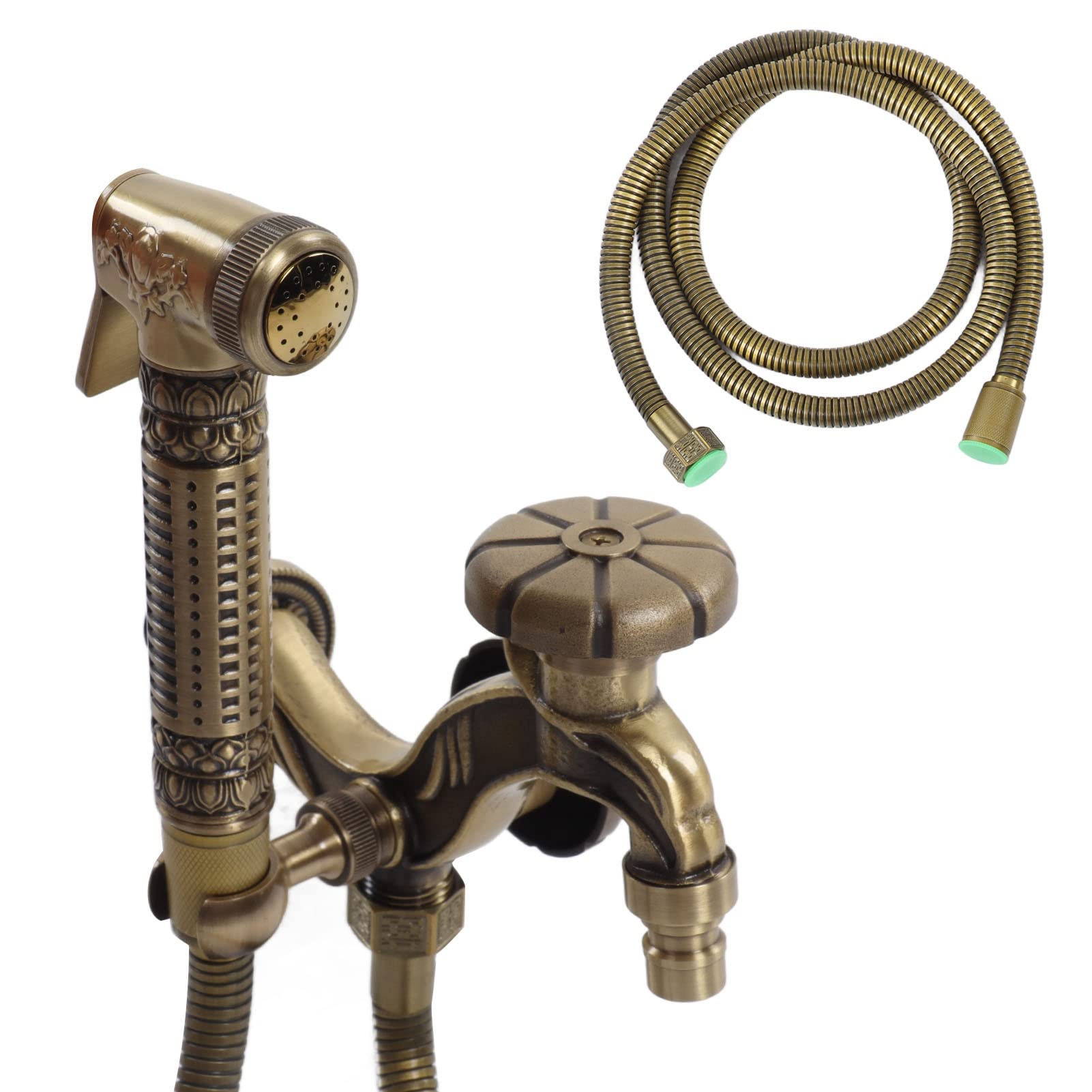 Fafeicy Rubinetto a Muro Monoforo Ottone Retro con Doccetta, per Bagno | Costruzione in Ottone, Filettatura G1/2, Raggio di Spruzzo di 6,5 Piedi, per Bidet o Lavello da giardino.