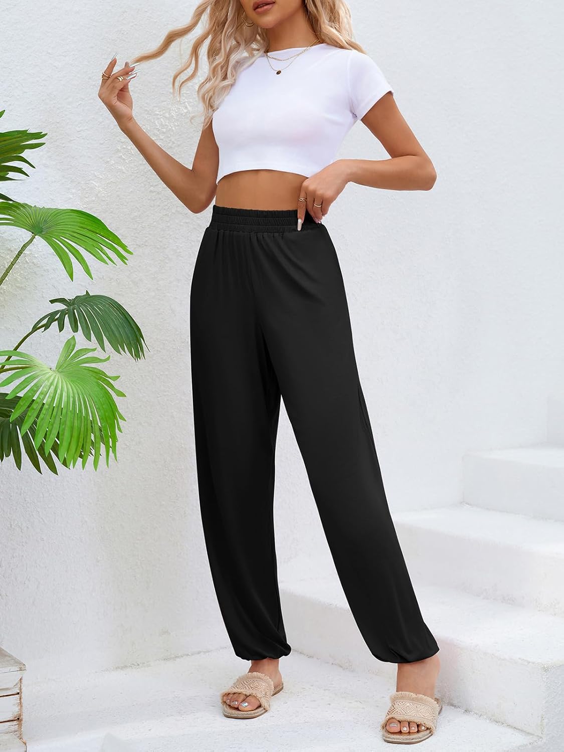 QIANXIZHAN Women's Joggers Sweatpants Pants, Lounge Workout Yoga Boho Clothes with Pockets - Image 3