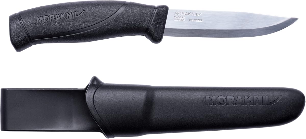 Companion Stainless Steel Fixed-Blade Knife with Sheath, 4.1 Inch,Black | Swedish stainless steel 12C27