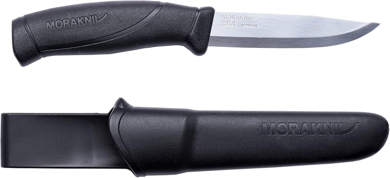 Companion Stainless Steel Fixed-Blade Knife with Sheath, 4.1 Inch,Black | Swedish stainless steel 12C27