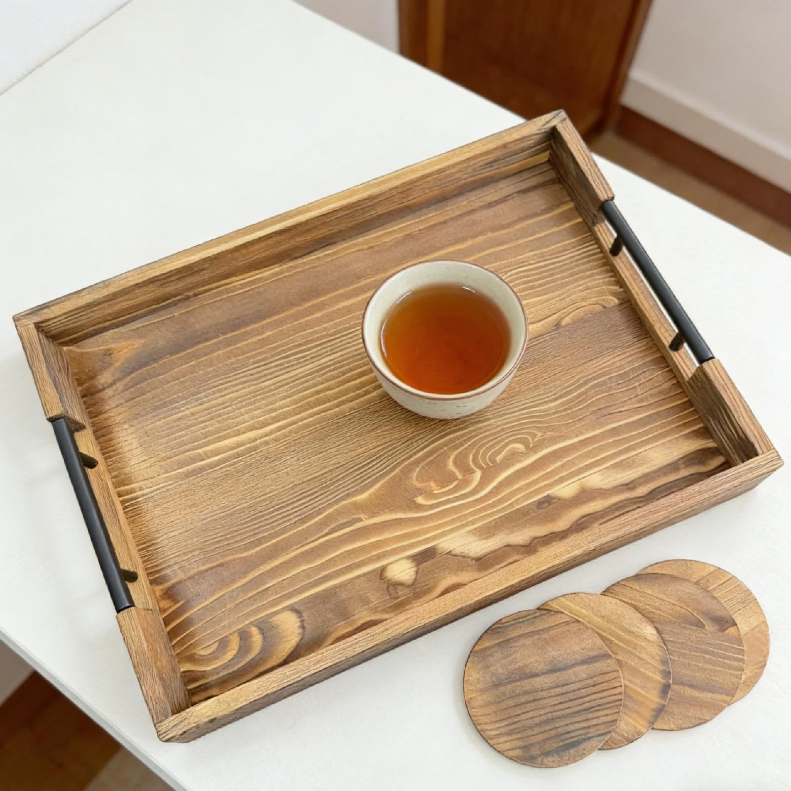 Milageto Bandeja de Madera para Servir Comida, Centro de Mesa, Tabla de Servir versátil, Plato para Frutas secas, Ideal para Cama, Cena, el Almuerzo o el, Madera
