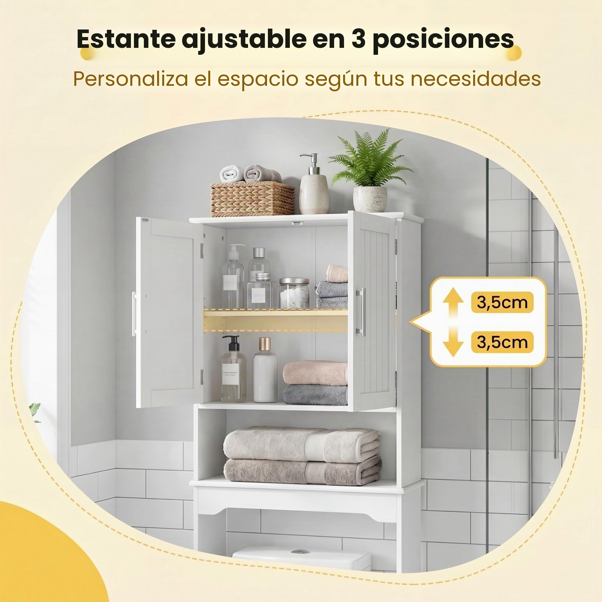 LIFEZEAL Armario sobre Inodoro, Mueble Alto de baño, Estante con 2 Puertas balda Ajustable, Organizador para baño, Lavadora, 63 x 23 x 168 cm