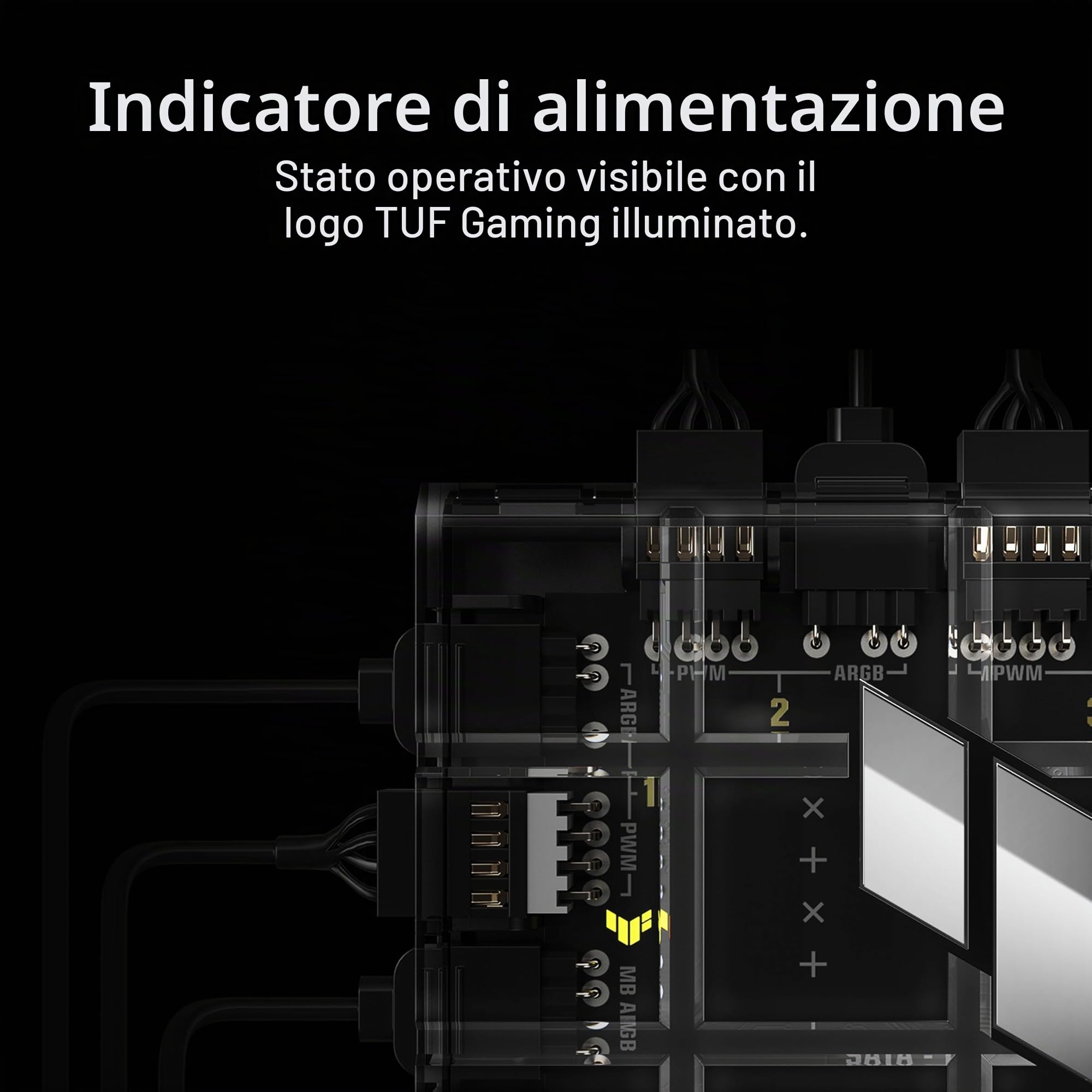 ASUS TUF Gaming ARGB PWM Fan Hub, 6 Ventole Collegabili per il Controllo PWM e ARGB, Doppi Connettori di Alimentazione SATA, Sincronizza gli Effetti per il Raffreddamento e l'Illuminazione, Nero