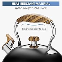Vista 6 de Tetera silbante de 2.6 cuartos de galón para estufa, acero inoxidable de grado alimenticio con mango de madera fría, compatible con inducción