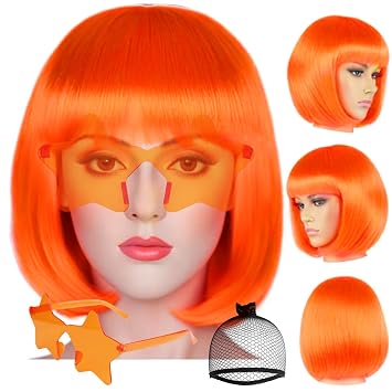 ANOGOL Orange Bob Wig with Bangs Orange Wigs for Women Colored Wigs Party
