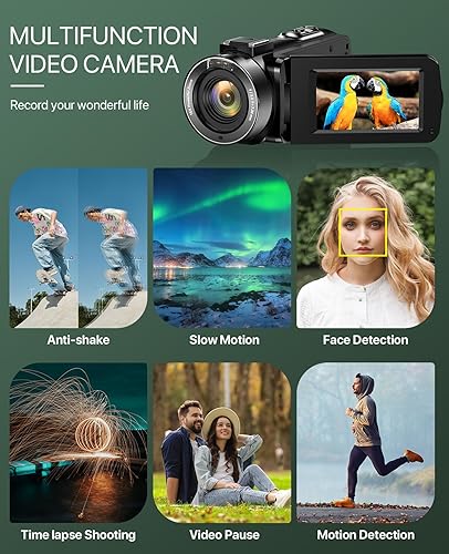 Miniatura 7 de Videocámara 4K 64MP para vlogging, cámara para YouTube, pantalla táctil de 3.0", zoom digital de 18 aumentos, visión nocturna IR con micrófono
