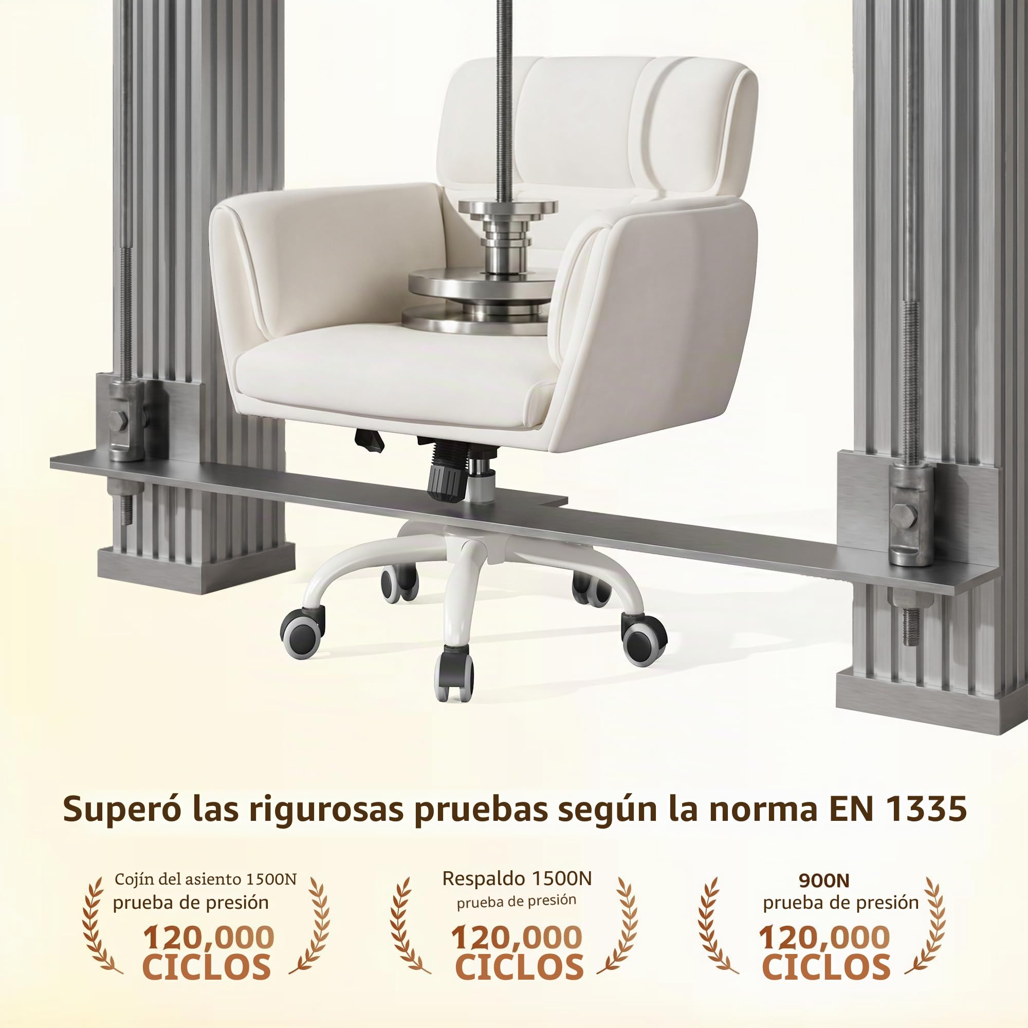 Silla de Escritorio con Ruedas, Silla de tocador Terciopelo, Altura Regulable e inclinable, Adecuada para Oficina, habitación y Estudio, Familiar, soporta hasta 150kg, Blanc