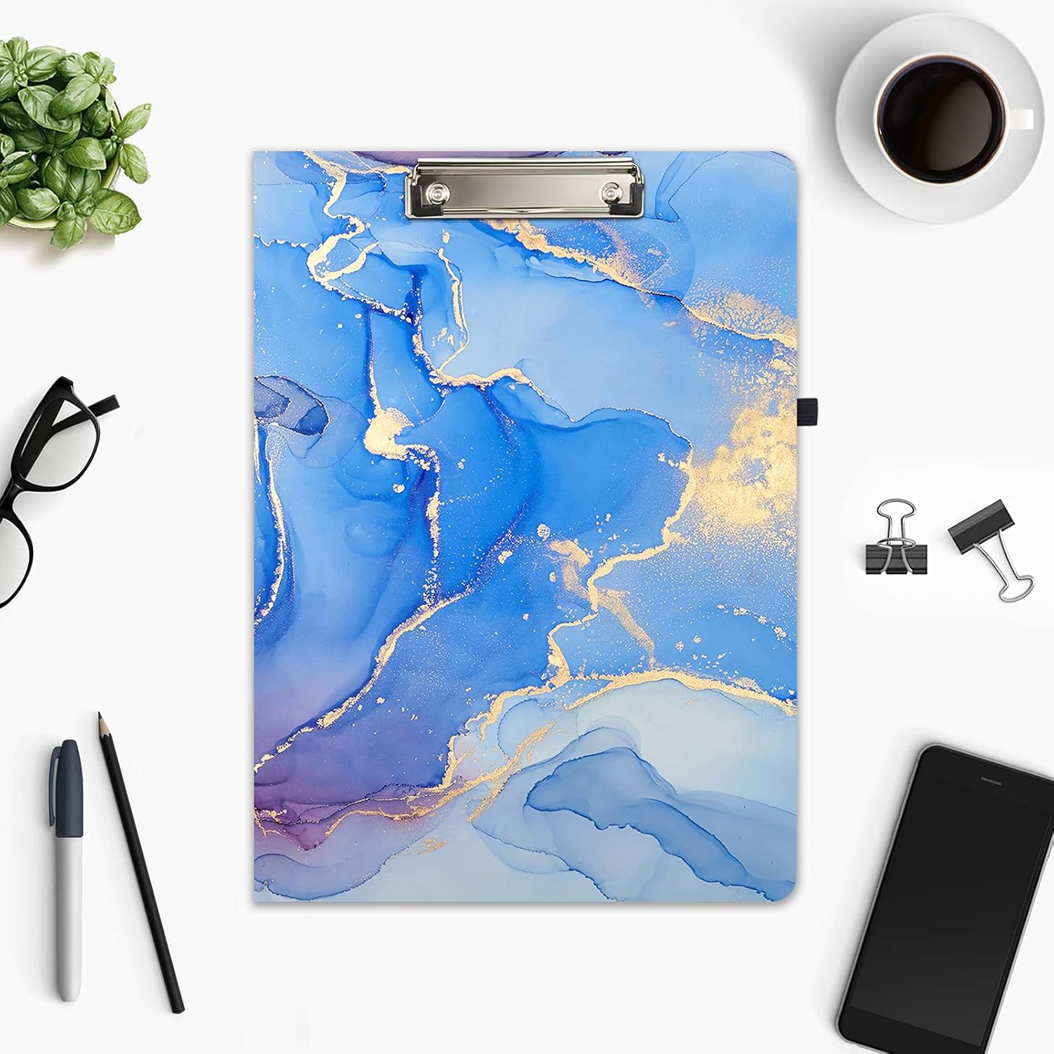 Hongri Clipboard Folio with Refillable Lined Notepad and Interior Storage Pocket for Students, Classroom, Office, Women, Man, Cute Custom Pattern, Size 12.8 x 9.2 in, Gradient Marble
