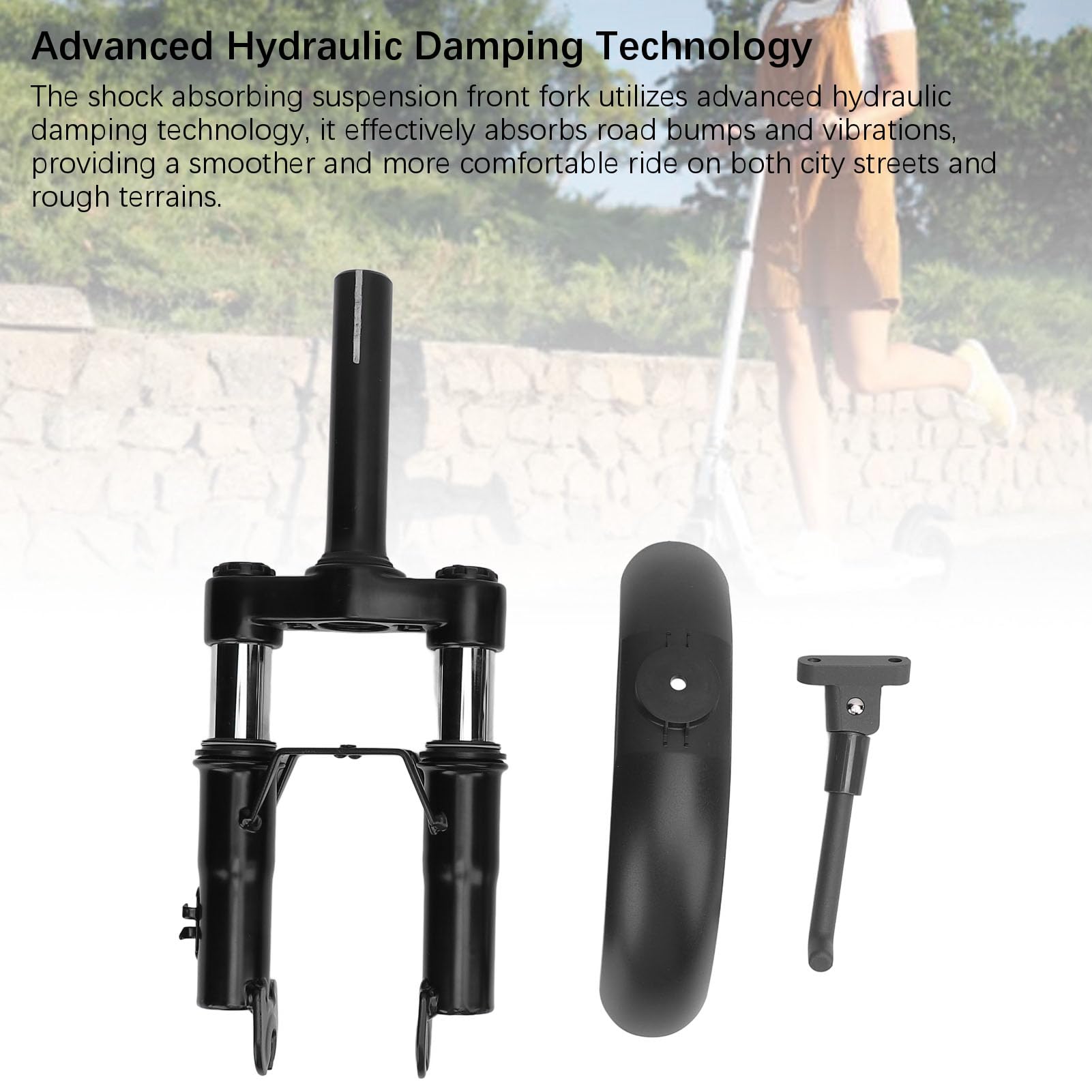 Kit de Suspension Avant pour Trottinette électrique M365, Fourche Avant en Acier à Absorption Hydraulique Avancée avec Garde-Boue et Béquille, Noir