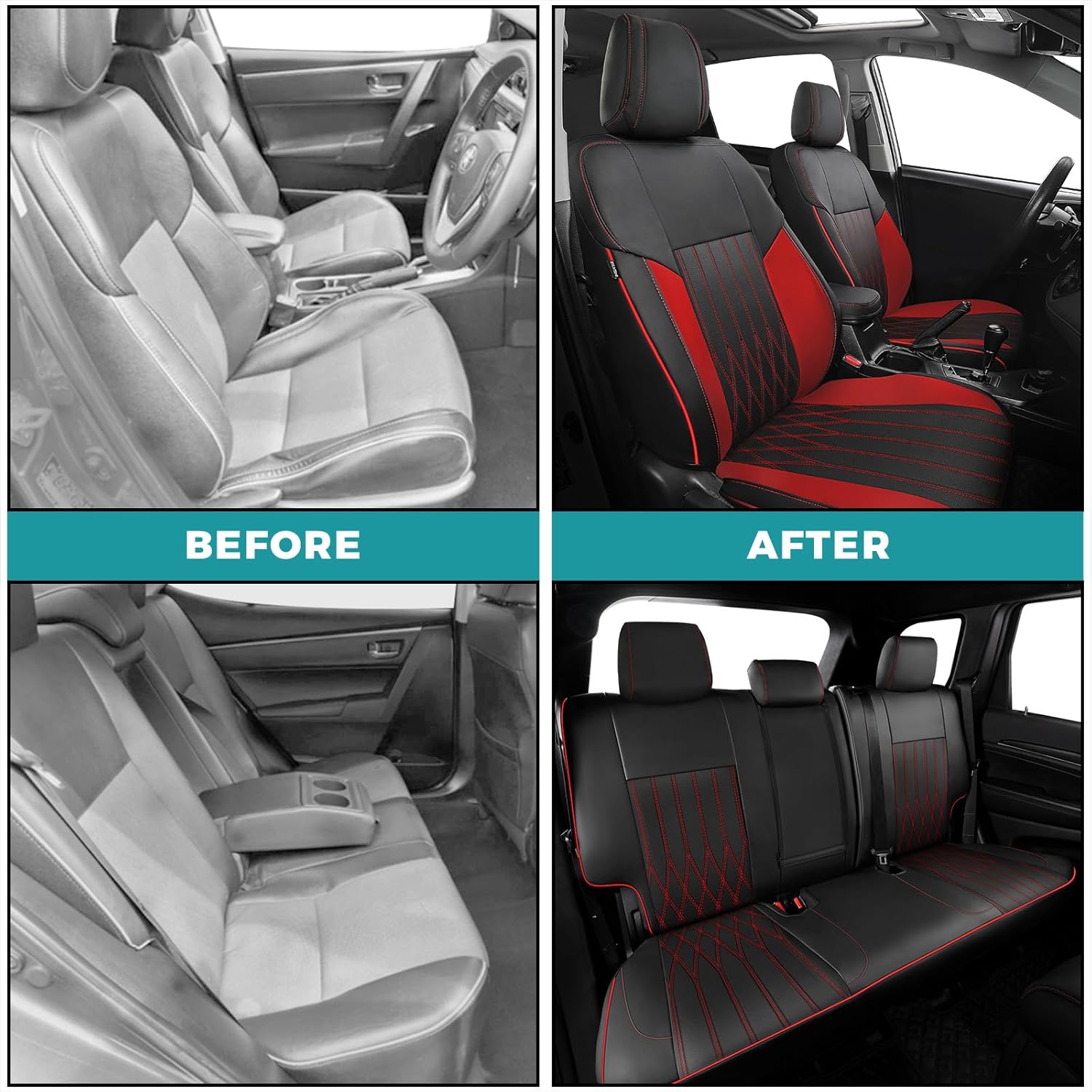 Seat Covers for Toyota Corolla Sedan S SE XSE 2014 2015 2016 2017 2018 2019, Custom Fit Luxury Faux Leather Car Seat Covers Full Set Waterproof - BlackRed