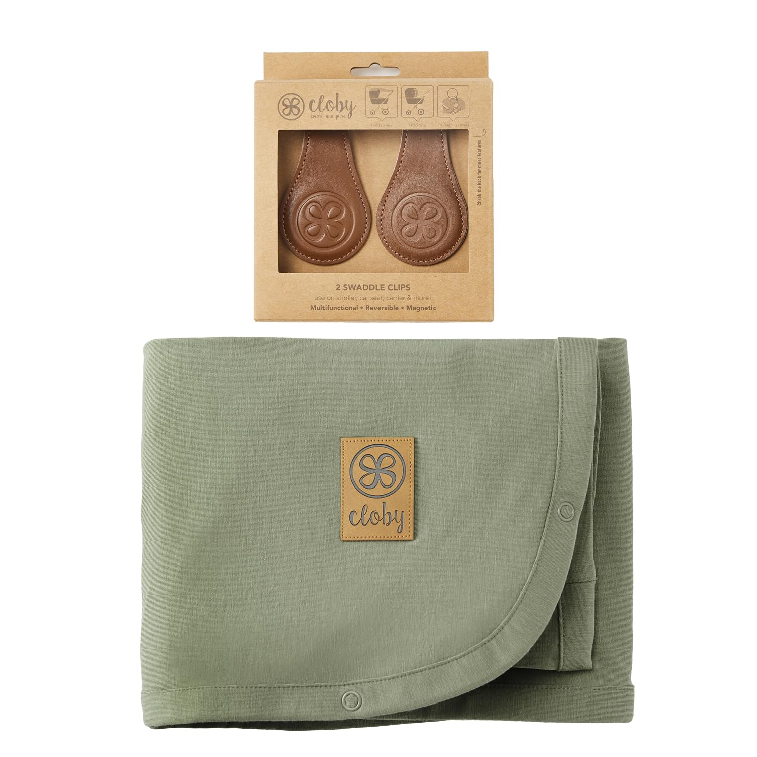 Cloby CBY-SET-OL-BR Set UV-Schutz-Decke olive und magnetische Clips braun