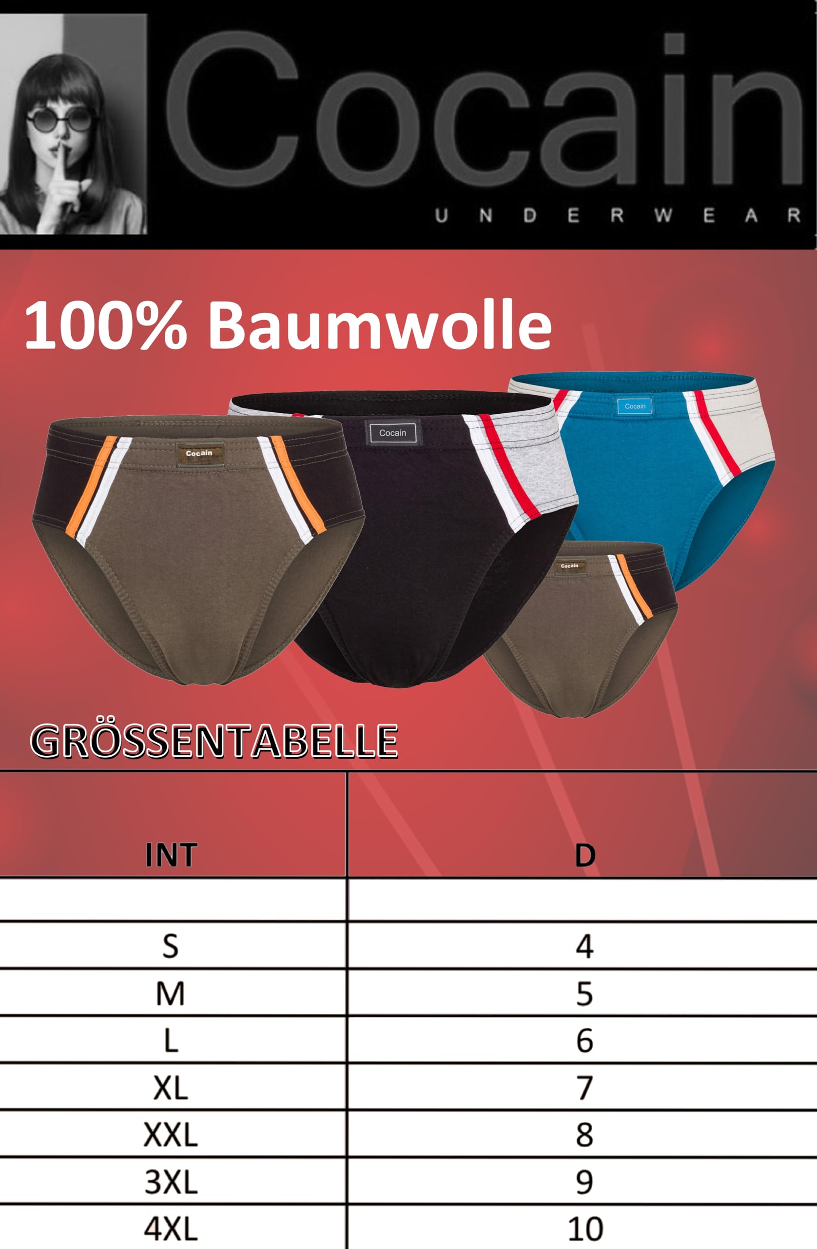 Cocain underwear 6 | 9 | 12 sztuk kolorowych męskich majtek sportowych majtki bez rozporka 100% bawełna czesana w różnych kombinacjach kolorystycznych rozm. M do 4XL