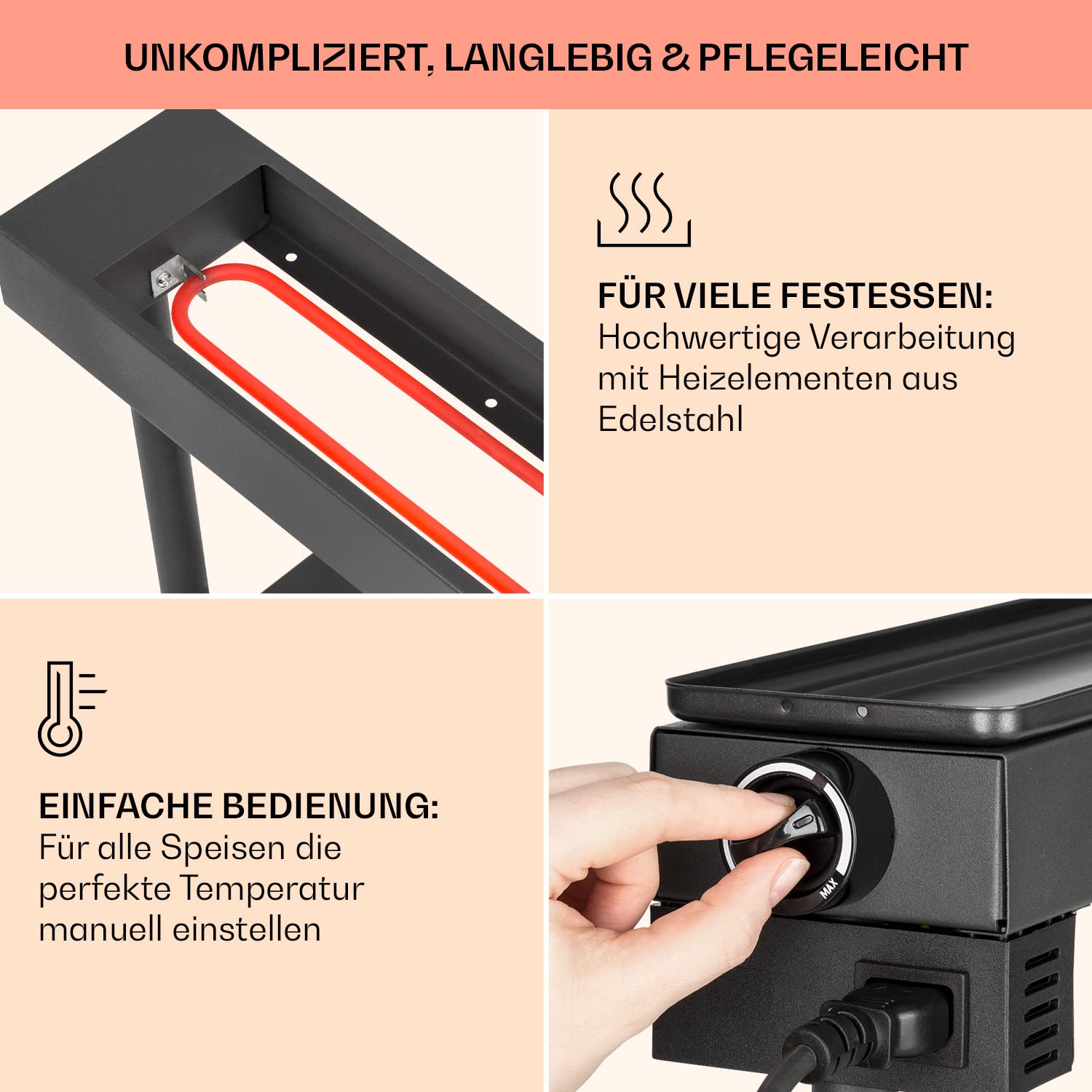 Klarstein Käse Raclette-Grill mit Edelstahl-Käse-Schmelzer, Dreh- & Verstellbarer Raclette Grill für am Stück, Robuster Schweizer 1000W Kleiner