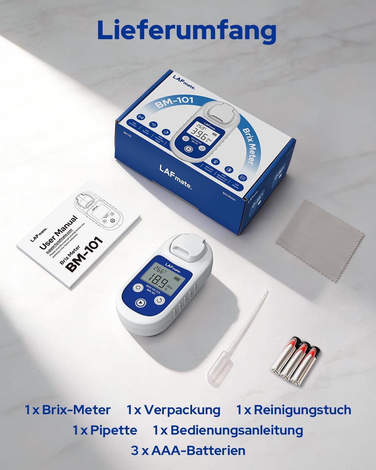 Digitales Refraktometer 0-55% ±0,2%, BM101 Brix Refraktometer mit ATC, IP65 Refraktometer Brix für Saft, Weinherstellung & Kaffee
