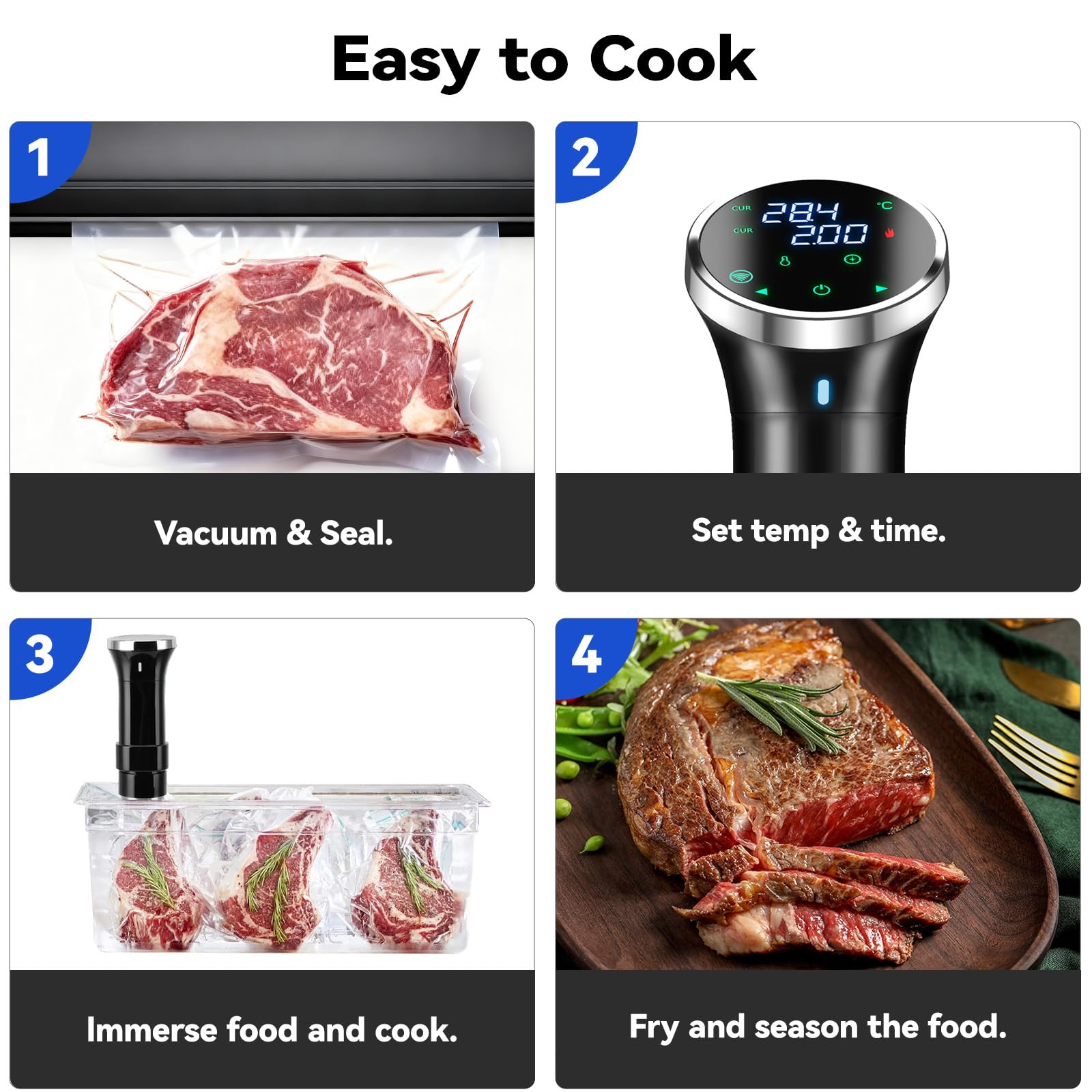 WiFi Sous Vide Cooker with APP Control,1100W Sous Vide Immersion, 3D Heating& LED Display for Fathers Day Kitchen Gifts for Men,Temperature Range 77-203℉ Ultra-Quiet Slow Cooking Sous-vide APP Control
