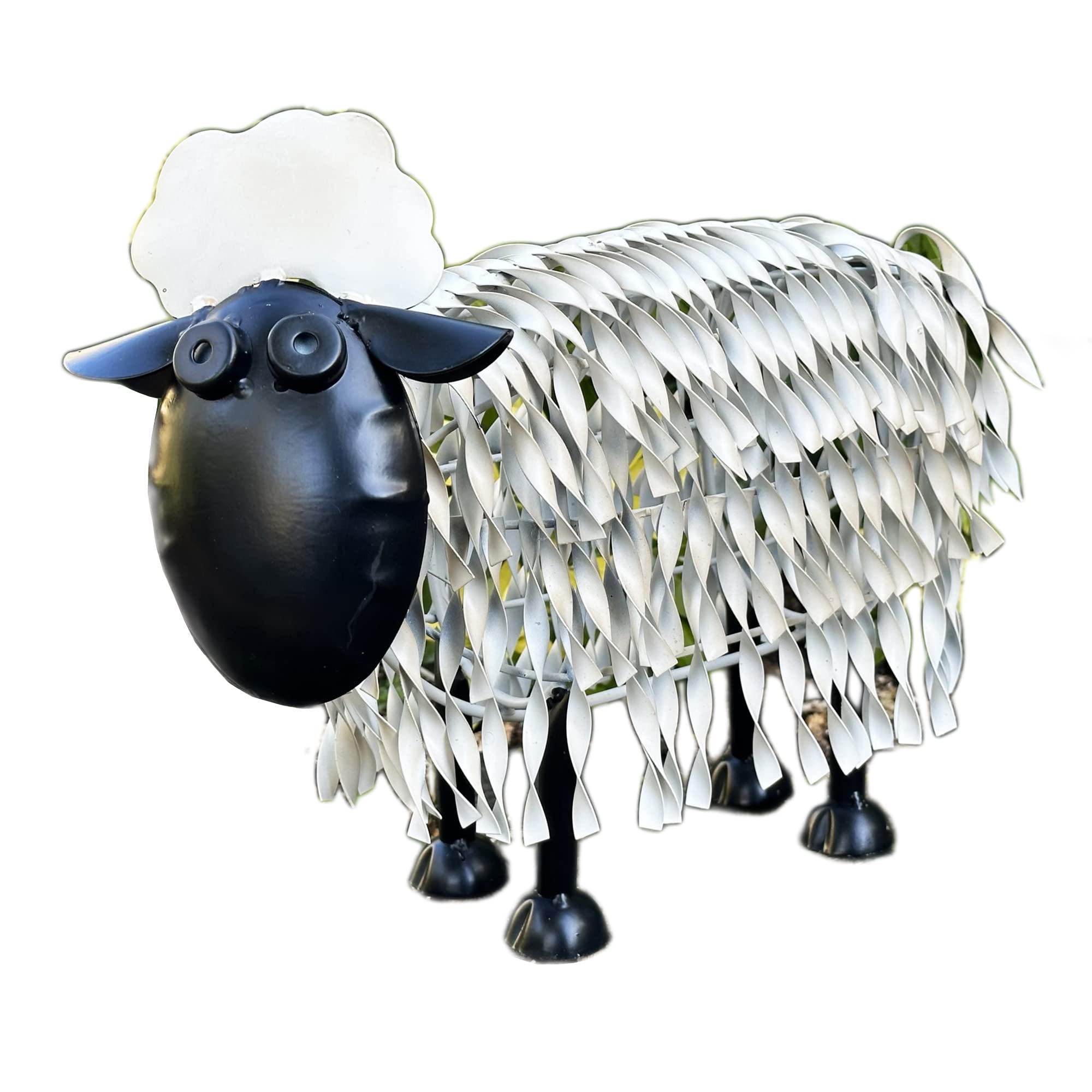Darthome White, Black Metal Garden Sheep Statue, White And Black Hand Painted Outdoor Lamb Ornament, Wire Metal Sculpture, 38Cm X 28Cm X 14Cm, Weatherproof Freestanding