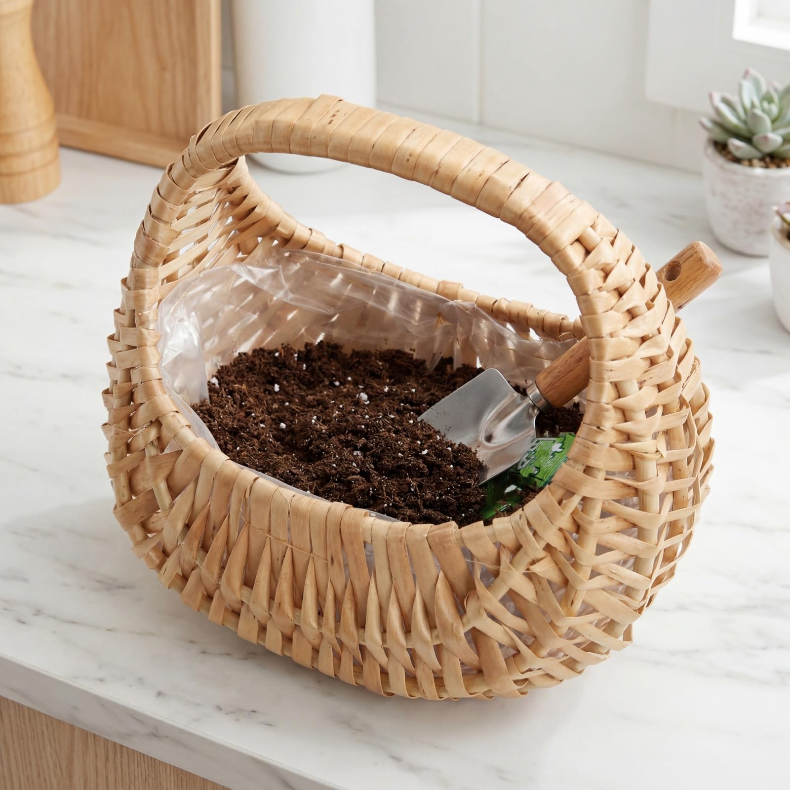Lyellfe Paquete de 2 cestas de mimbre pequeñas con asa, cesta tejida con forro de plástico, cesta decorativa para huevos, cesta de mimbre de sauce para bodas, regalos, camping, decoración del hogar