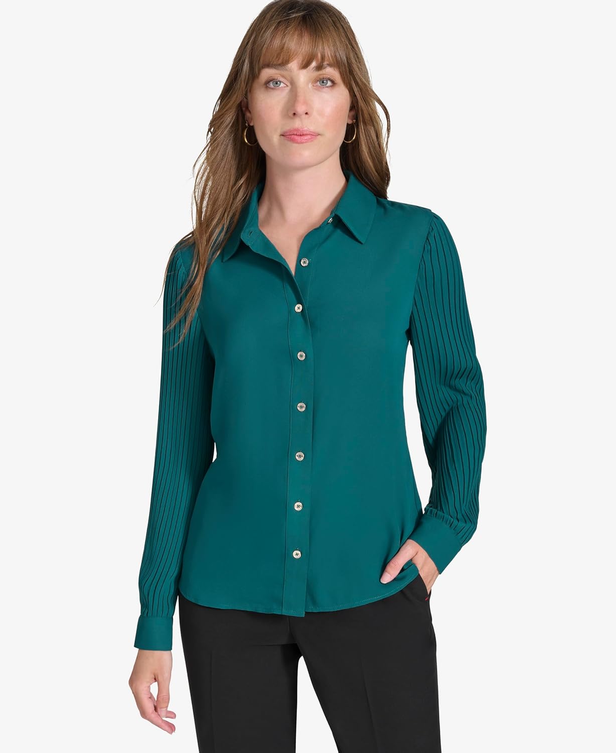 Tommy Hilfiger Womens Long Sleeve Shirt with Pleated Sleeves - Image 2