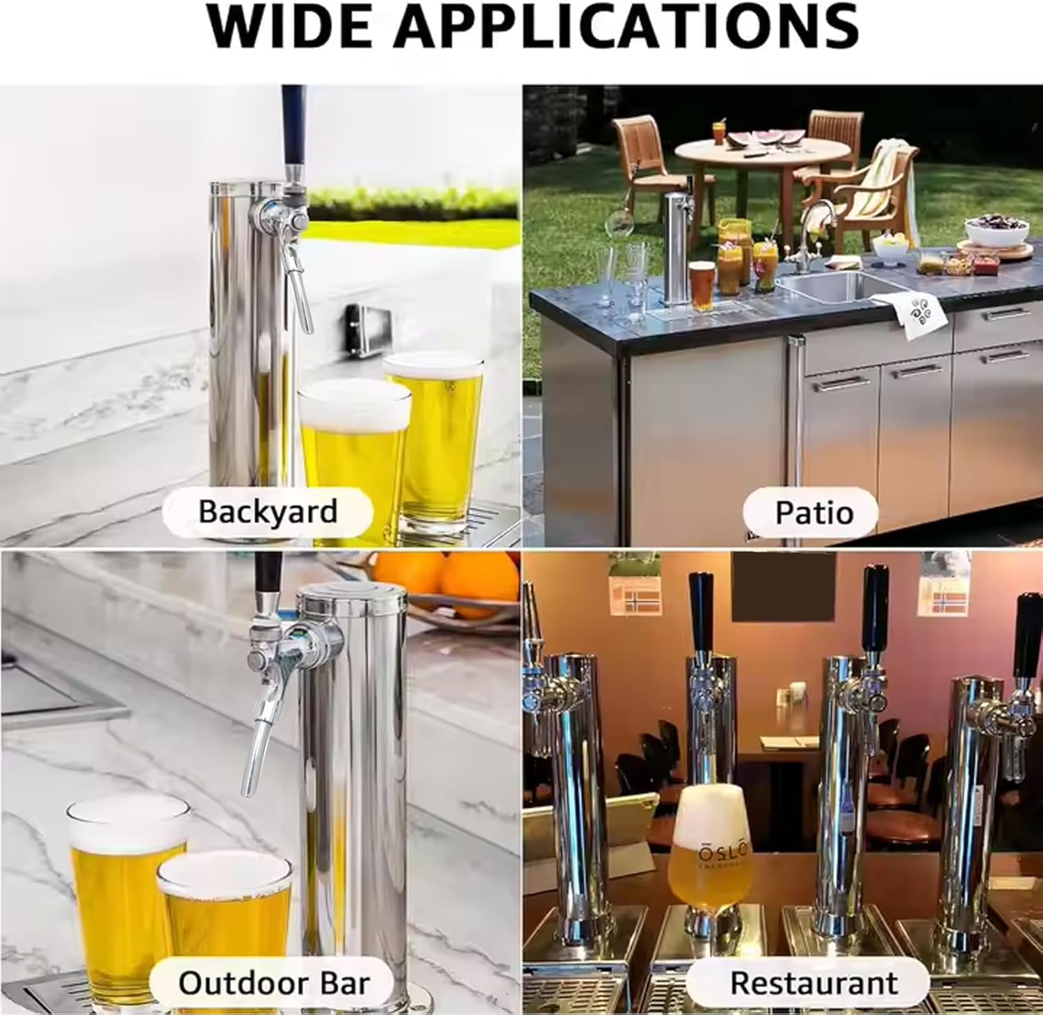 Single Tap Draft Beer Tower Kit, Stainless Steel Kegarator Beer Conversion Parts, with Adjustable Faucet, Installation on The Countertop Or Beer Machine