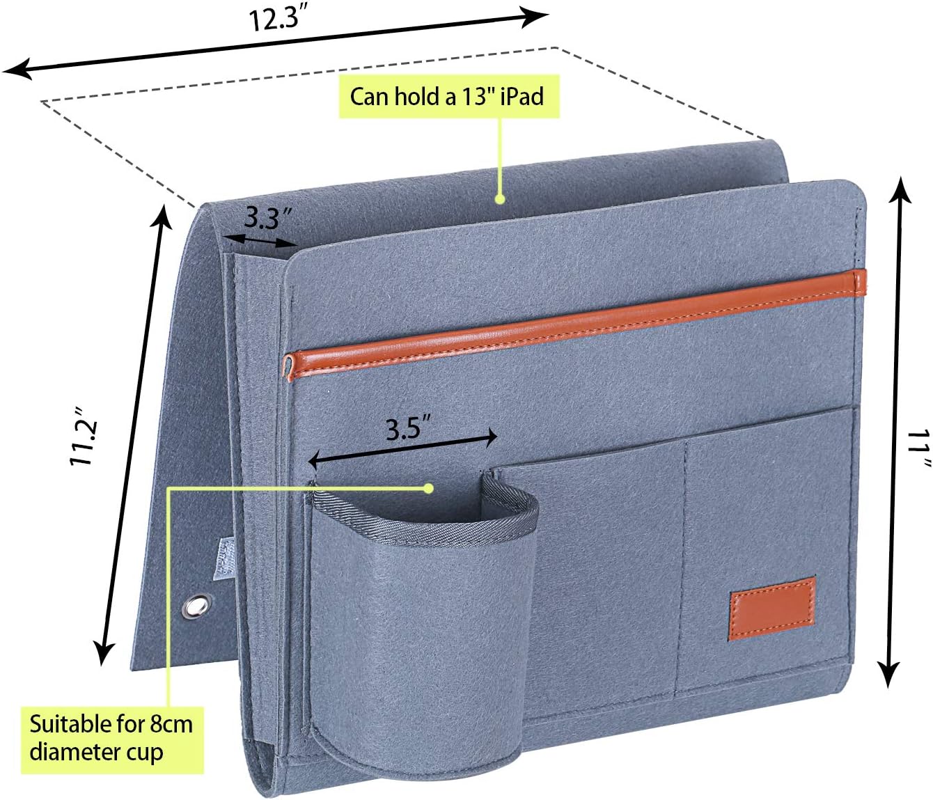 BEWISHOME Bedside Caddy Bedside Chair Hanging Storage Organizer for Holding Laptop, Magazines, Water Bottle and Remotes Grey FCD01S