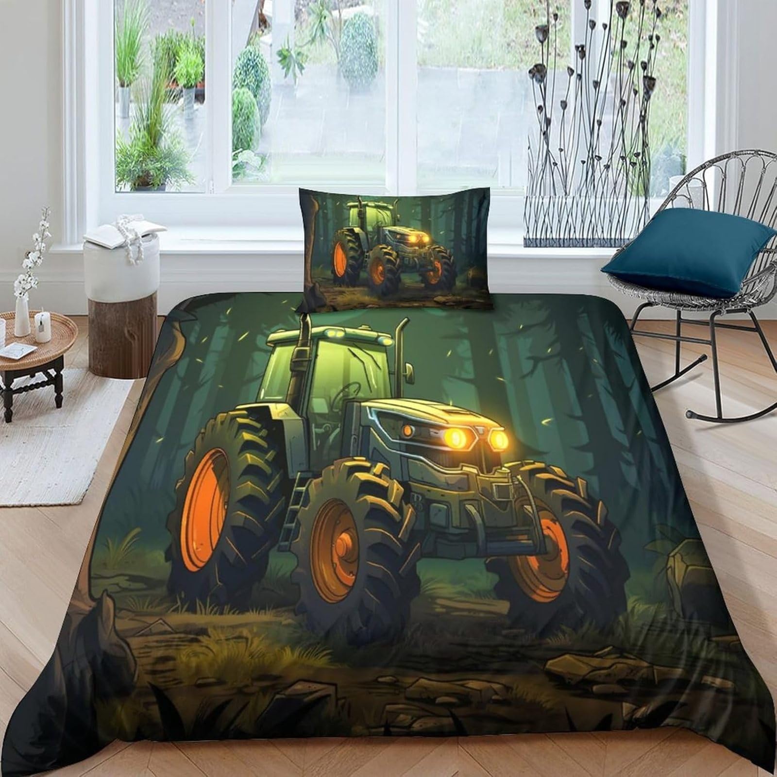 Bettwäsche 155x220 GrüNer Traktor Bettwäsche-Set mit Reißverschluss Schließung und 2 Kopfkissenbezug 80x80 cm - Weicher Atmungsaktive Mikrofaser Bettbezug für Kinder Mädchen