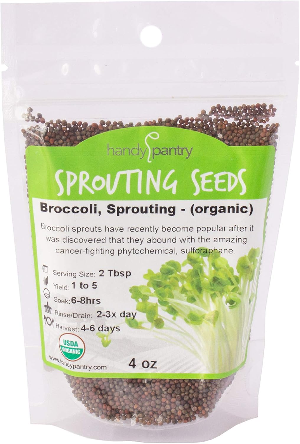 Organic Broccoli Sprout Growing Kit - Includes 316 Stainless Steel Sprouting Lid, Sprout Stand, and Organic Non-GMO Broccoli Sprouts Seeds - Complete Broccoli Sprout Kit by Handy Pantry & Trellis + Co