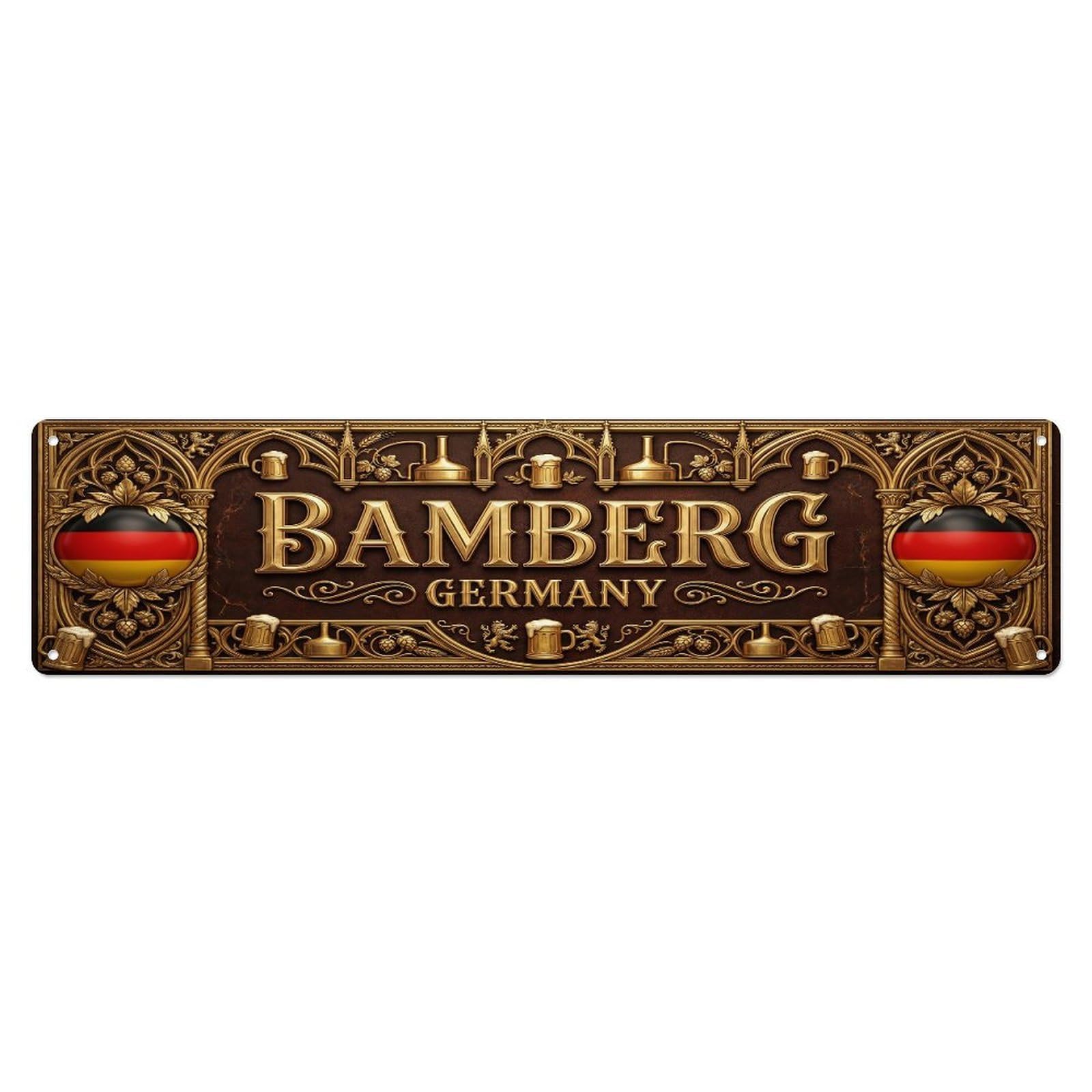 Vintage Bamberg Germany Flag Pattern Metal Tin Sign