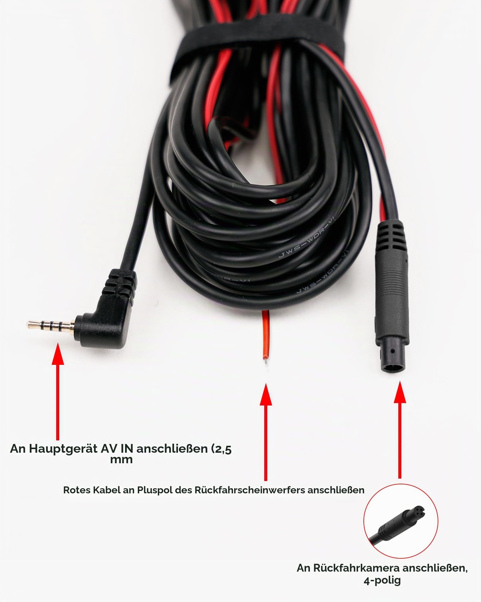 WOLFBOX 15m längeres Rückfahrkamera-Verlängerungskabel für i17 / i07 / G840S / G840H / G900 / G930 / G850 / G850PRO / G900PRO Version mit 2,5 mm Klinkenstecker (4-polig) für Rückspiegel-Dashcam