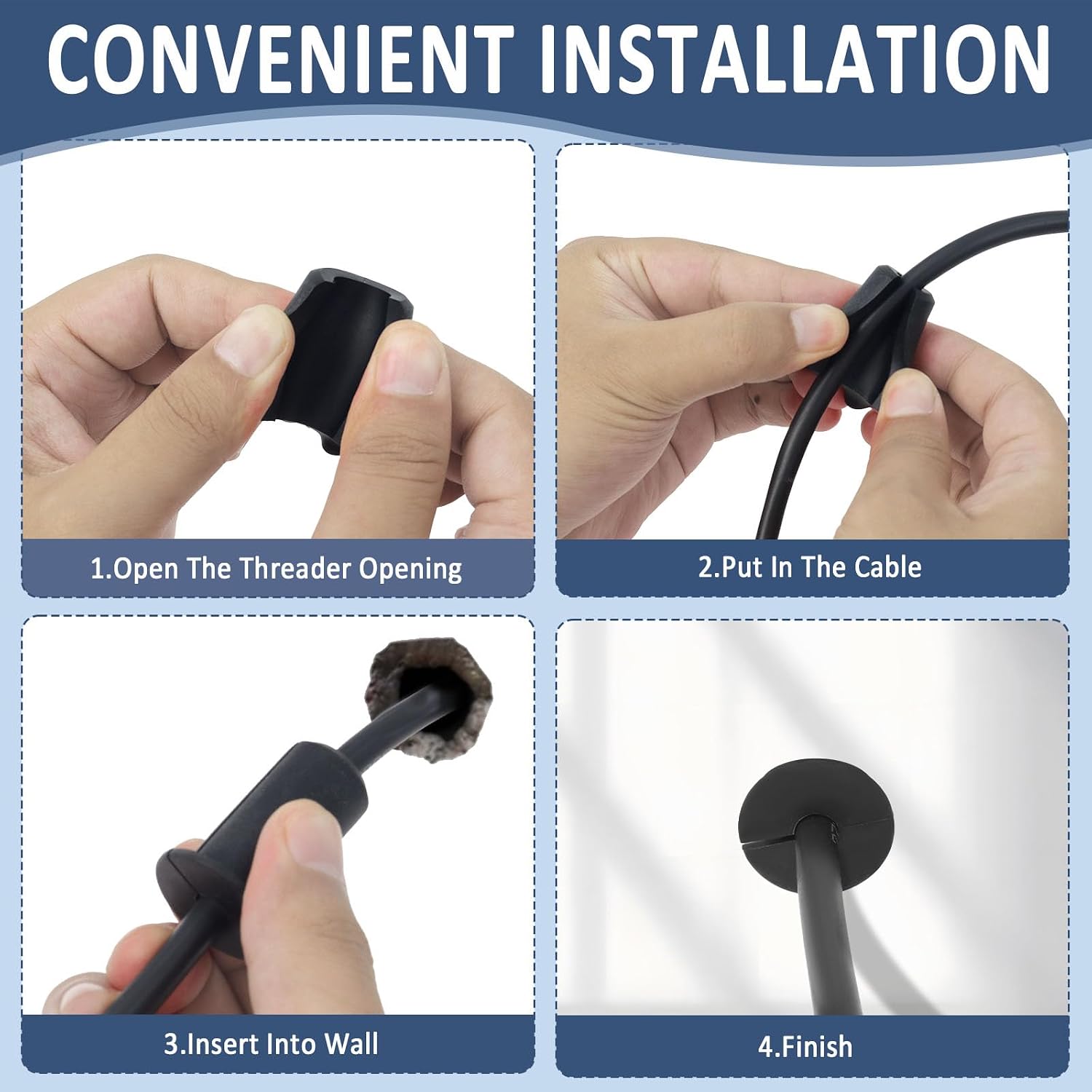 3/4" Starlink Wall Grommet for Cables, Waterproof Silicone, Black 2 Pack