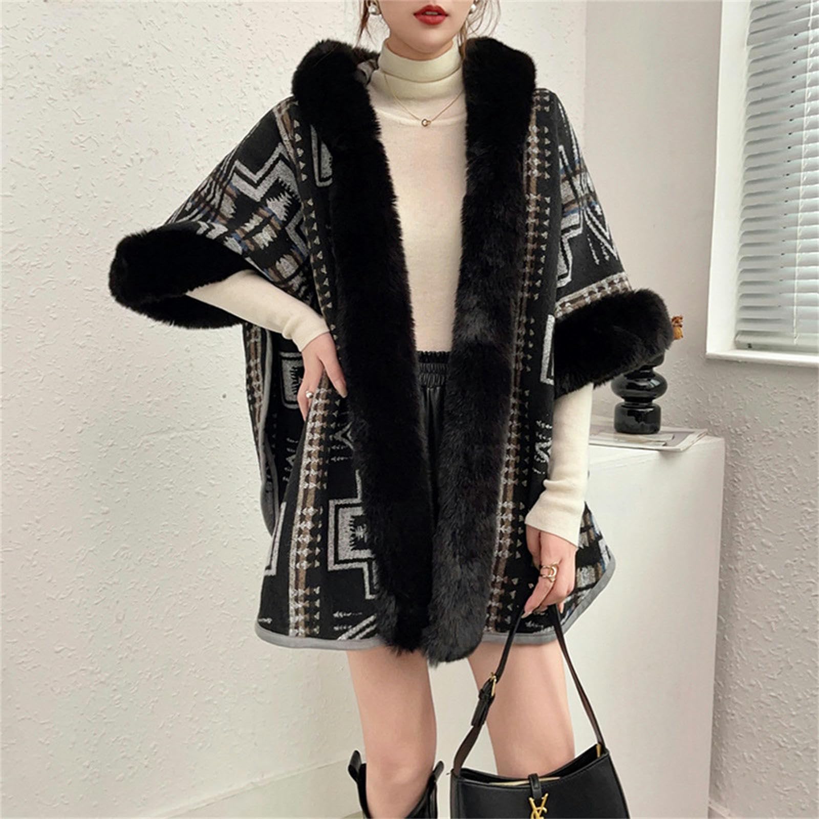 Poncho Donna Collaggio da Pelliccia da Donna Capo A Maglia Cardigan Cape con Cappuccio per Leopardo da Donna-Stampa Leopardo Grigio