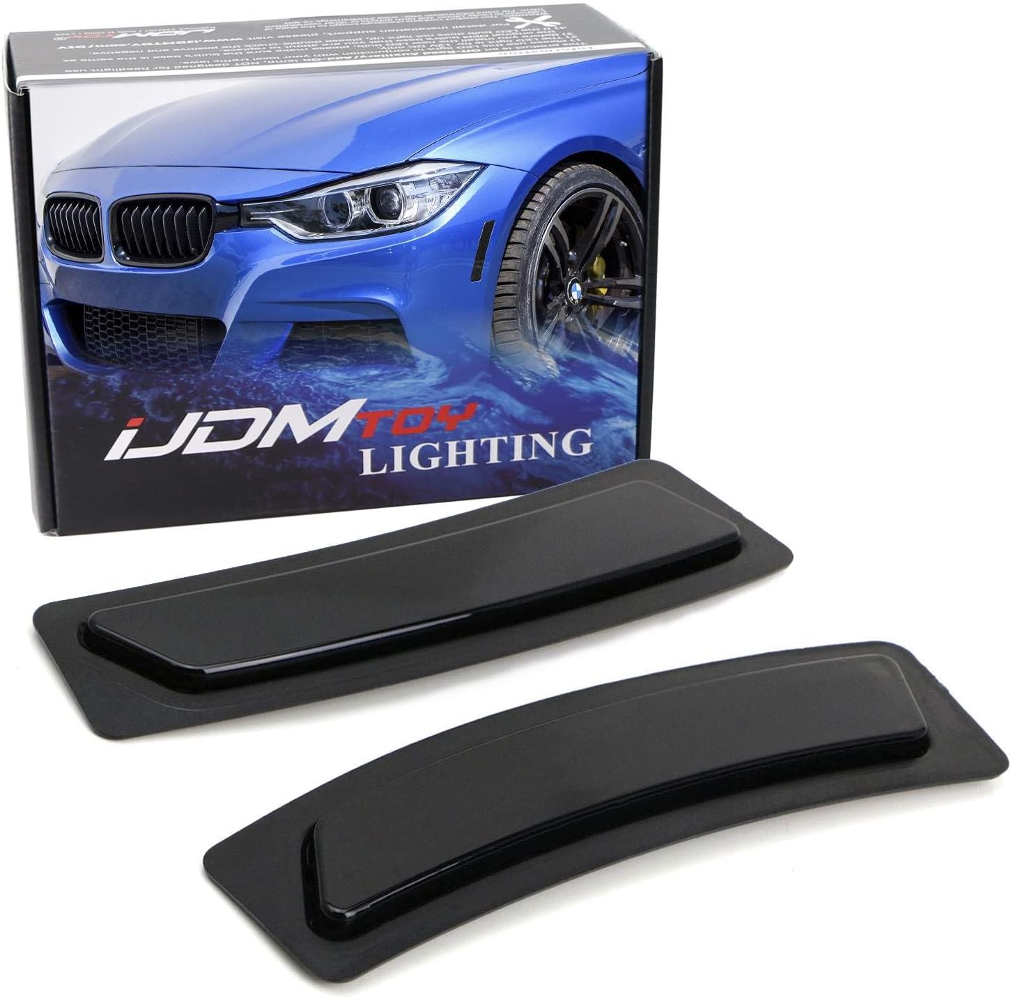 iJDMTOY Glossy Black Smoked Lens Front Bumper Side Markers Compatible With 2016-2018 BMW F30 F31 LCI 3 Series 320i 340i, F32 4 Series 420i 428i 435i 440i, Replace OEM Amber Reflector Assy