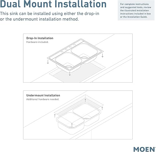 Miniatura 9 de Moen Luxe Chef GS181012BUX - Fregadero con estación de trabajo de acero inoxidable de calibre 18 de 33 x 22 pulgadas, incluye tabla de cortar,