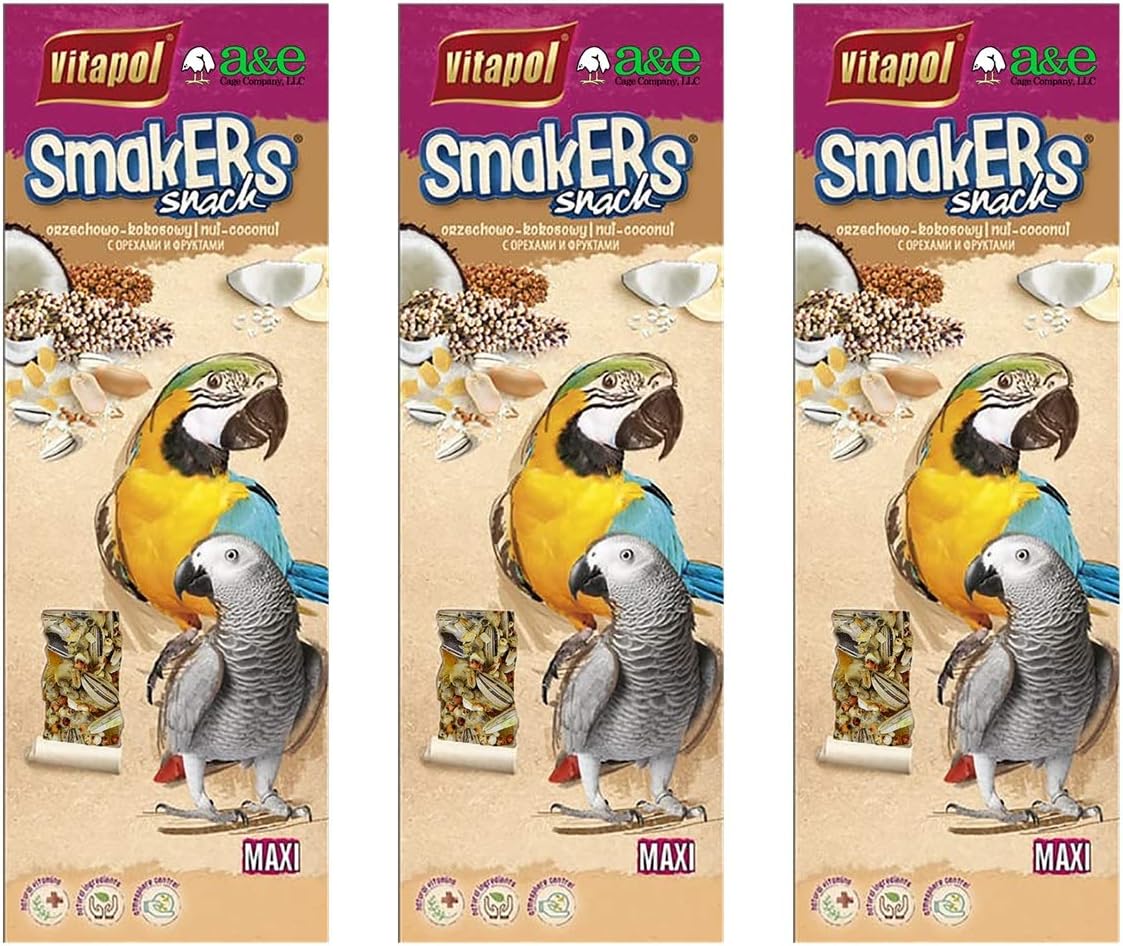 A&E Cage Co. 6 Pack of Smackers Parrot Maxi Treat Sticks, 12.75 Inches Each, Coconut and Nut Flavor3