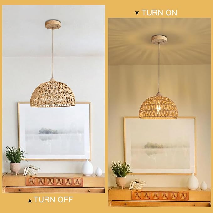 YNDD Boho Vintage Hanglamp met Rotan Geweven Lampenkap voor Eettafel, Rustieke Retro Design E27 voor Woonkamer, Eetkamer, Hal en Keuken Ø30 cm photo 3