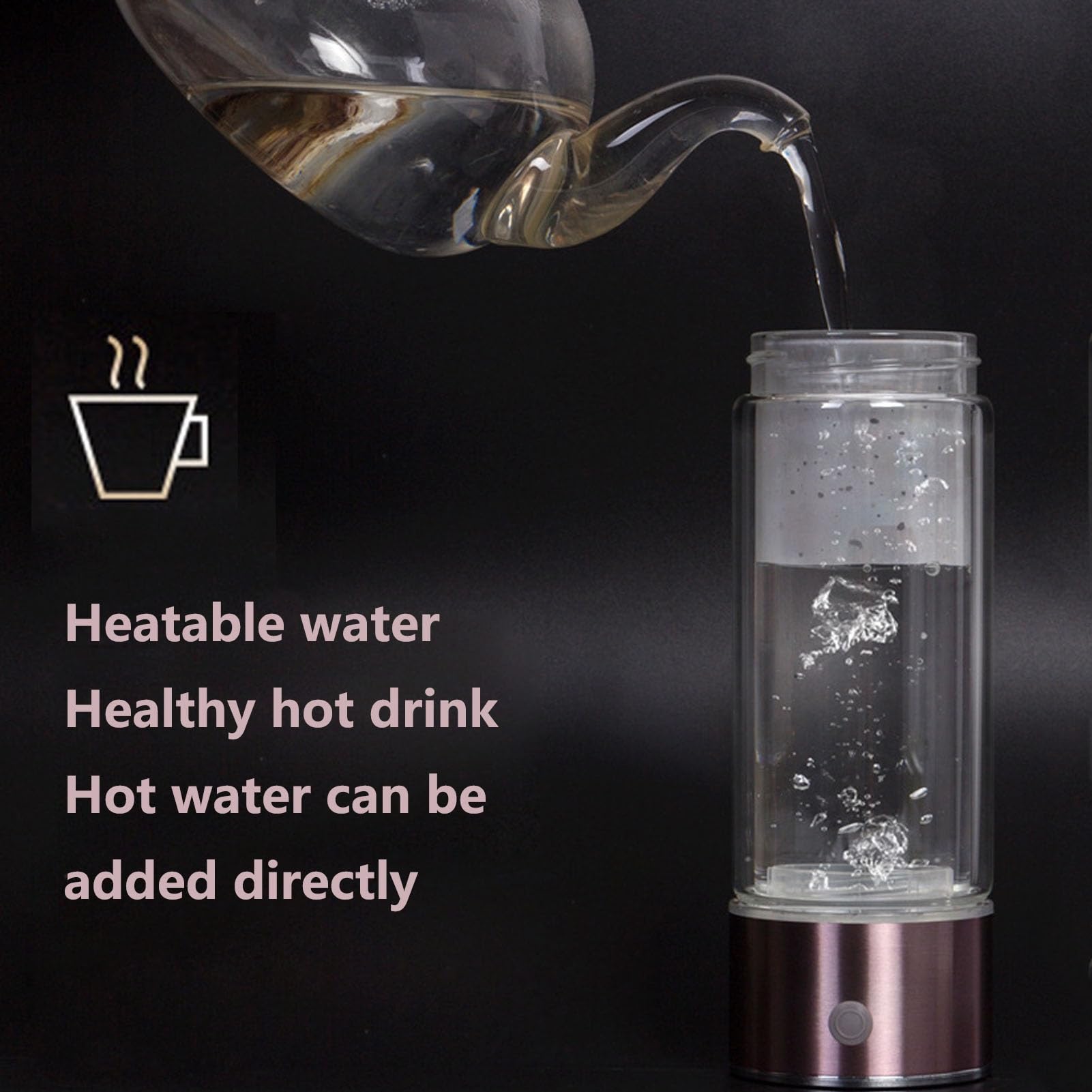 PAHION Generador De Agua De Hidrógeno 3-en-1 Botella De Agua De Hidrógeno Molecular Portátil Copa De Salud De Vidrio De Agua Rico En Hidrógeno Contenido De Hidrógeno A 1300-1600 PPB 400 Ml