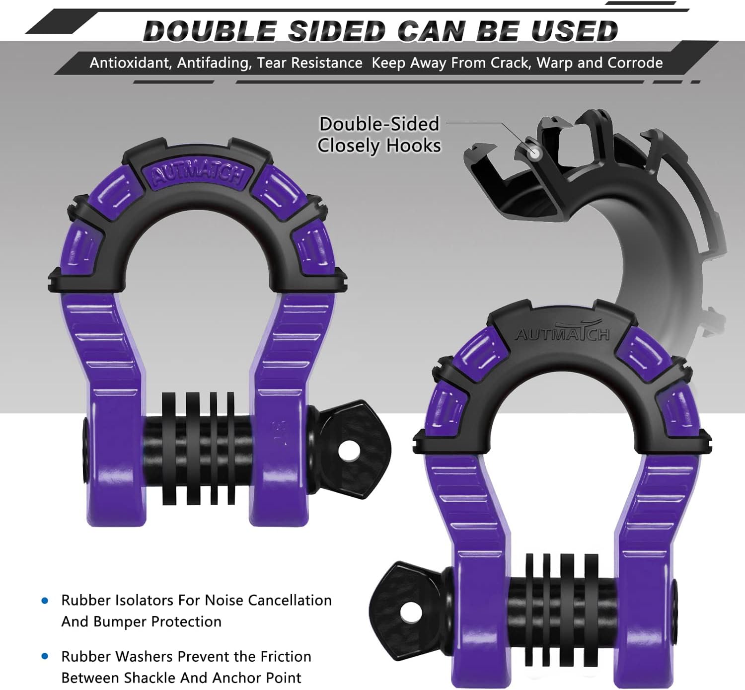 AUTMATCH Mega Shackles 3/4 D Ring Shackle and 2" Shackle Hitch Receiver with 5/8" Trailer Hitch Lock Pin, 68,000 Lbs Break Strength Heavy Duty Receiver Kit for Vehicle, Purple