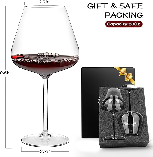 Miniatura 6 de Chouggo Juego de 2 copas de vino supergrandes de 28 onzas, vidrio soplado a mano para vino tinto o vino blanco borgoña, hechas a mano por artesanos,